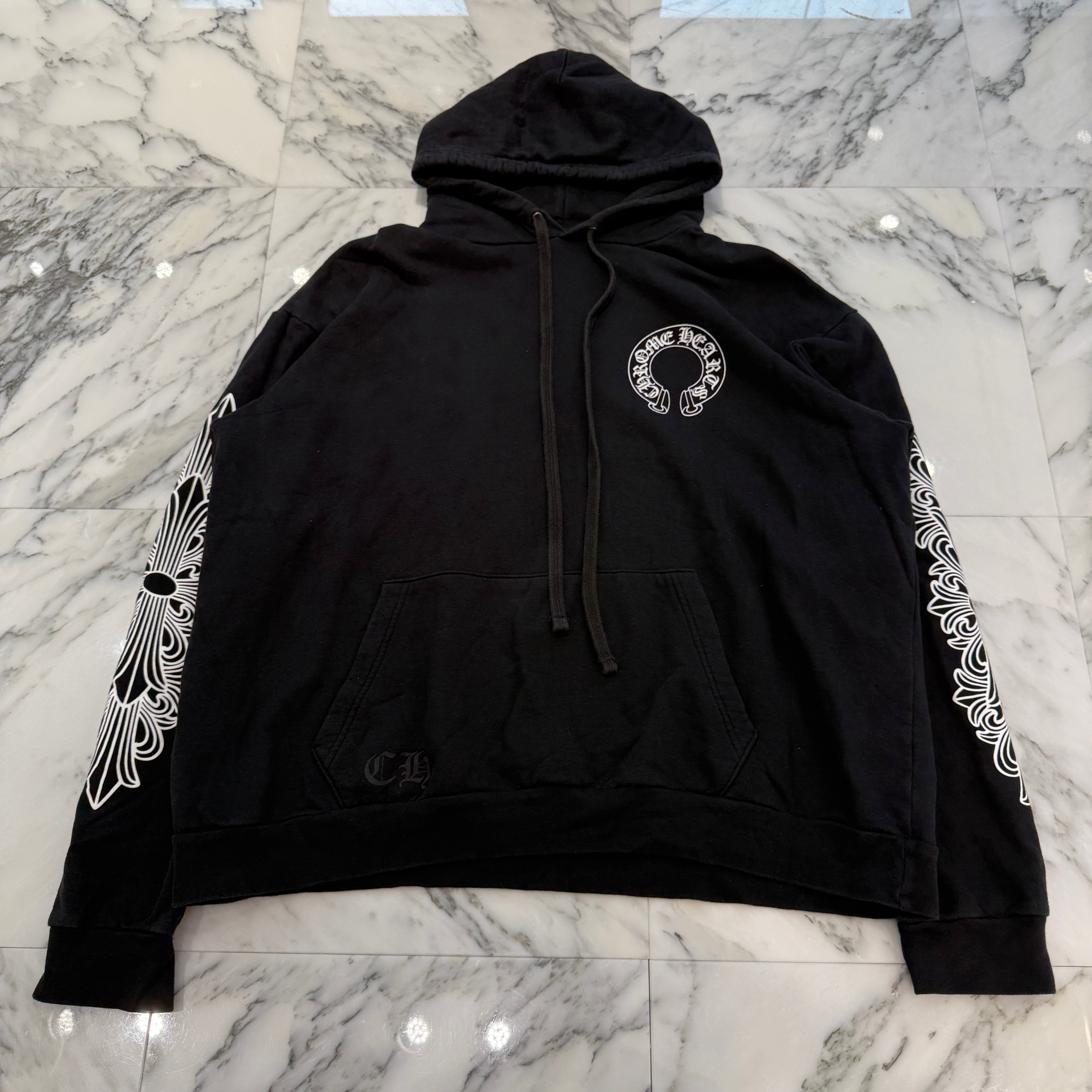 CHROME HEARTS Floral Cross Horseshoe Pullover Hoodie Size XL クロムハーツ フローラルクロスホースシュー プルオーバーフーディ サイズXL