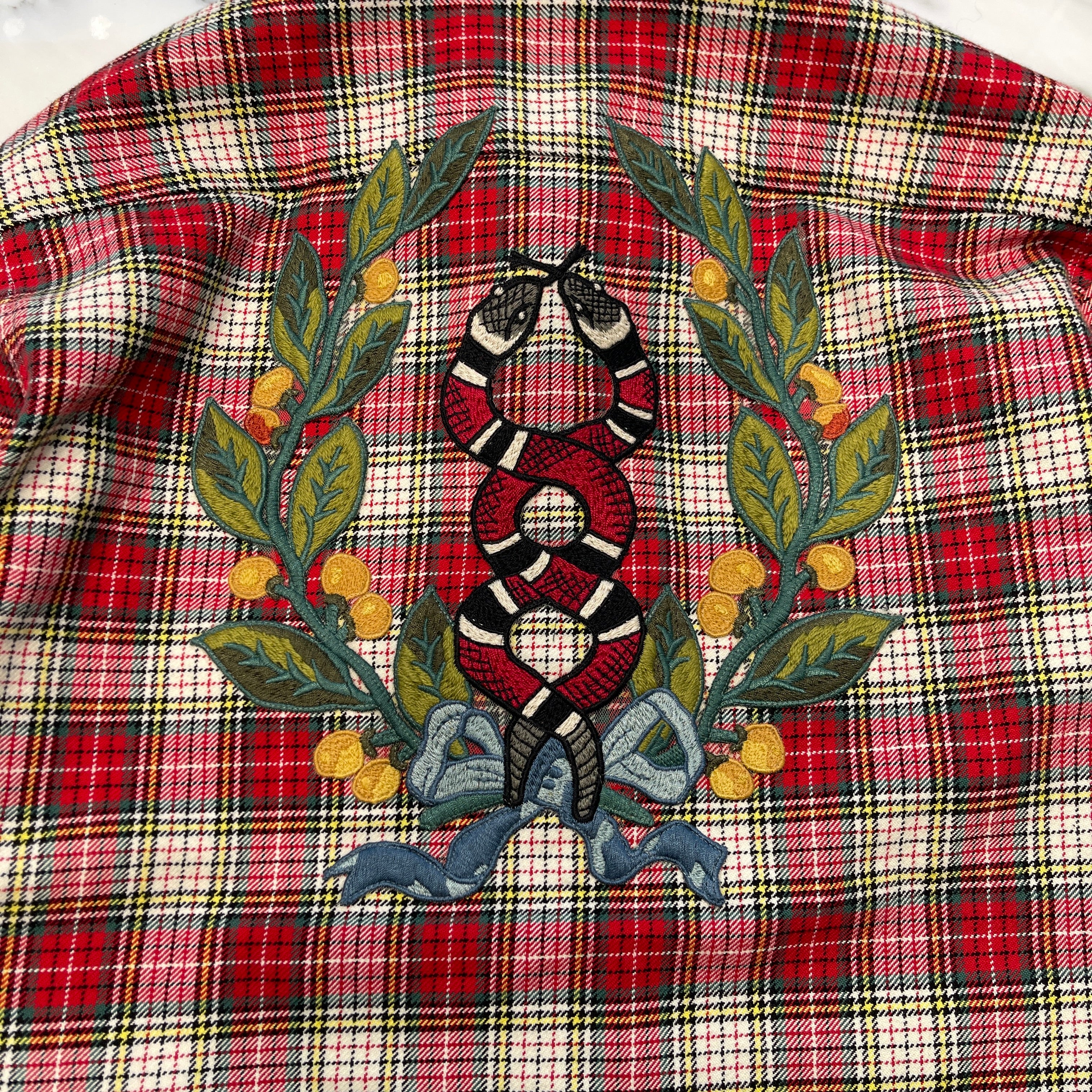 GUCCI 2021AW Back Snake Embroidery Check Shirt 501115 Z345G Size 44 グッチ バックスネーク刺繍 チェックシャツ サイズ44