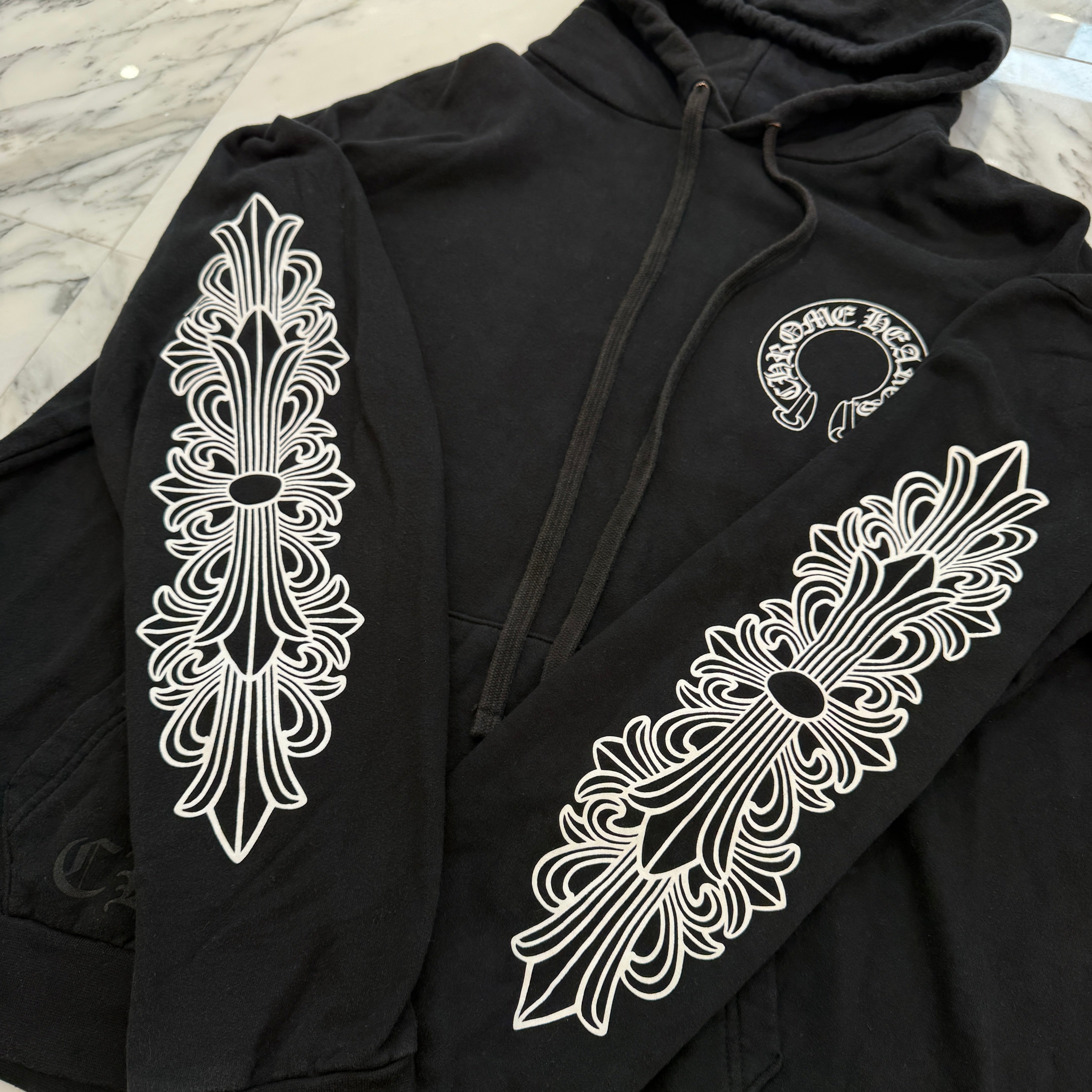 CHROME HEARTS Floral Cross Horseshoe Pullover Hoodie Size XL クロムハーツ フローラルクロスホースシュー プルオーバーフーディ サイズXL