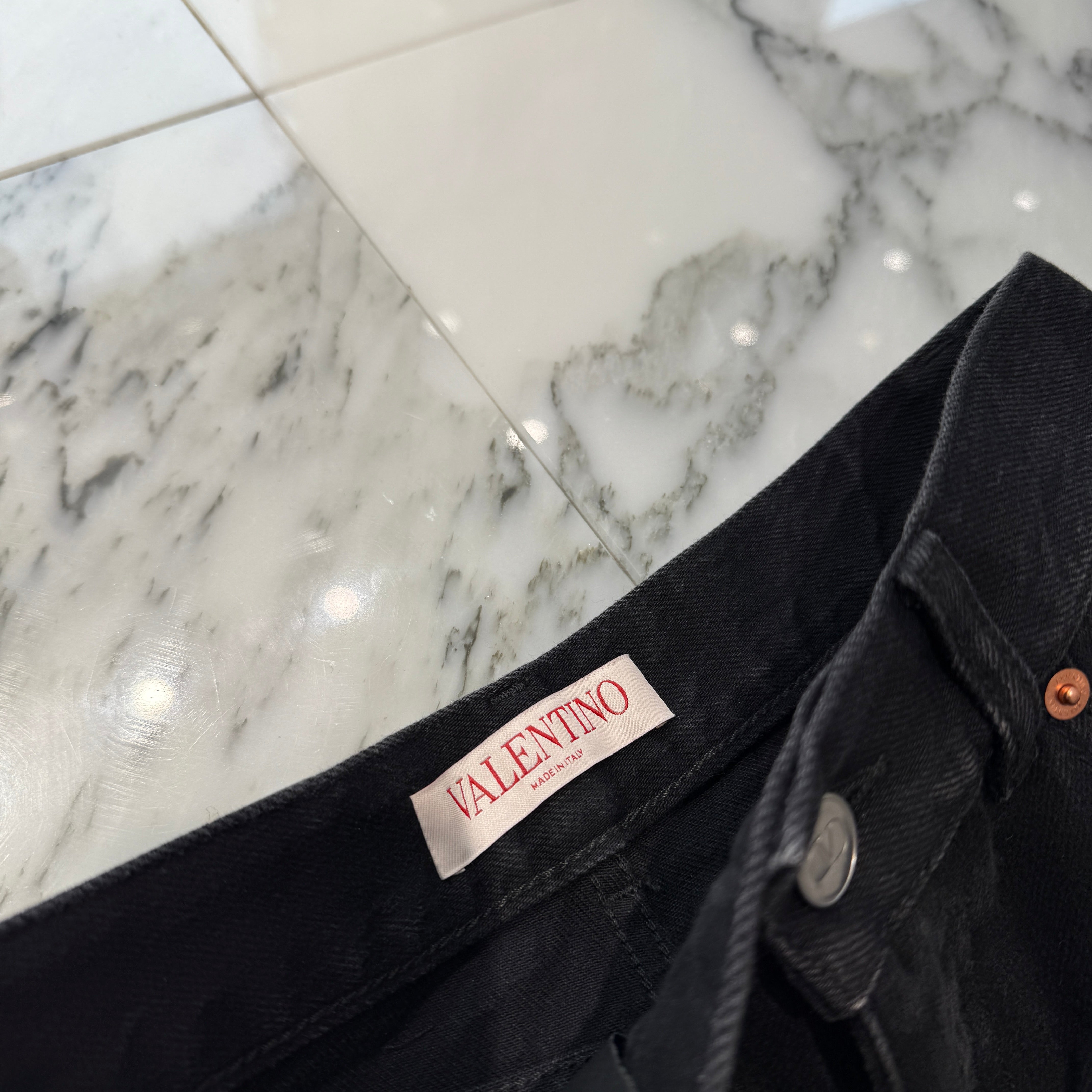 VALENTINO 2023AW Feather Trimmed Denim Pants 1B3DD14C79W Size 24 ヴァレンティノ フェザー トリム デニムパンツ サイズ24