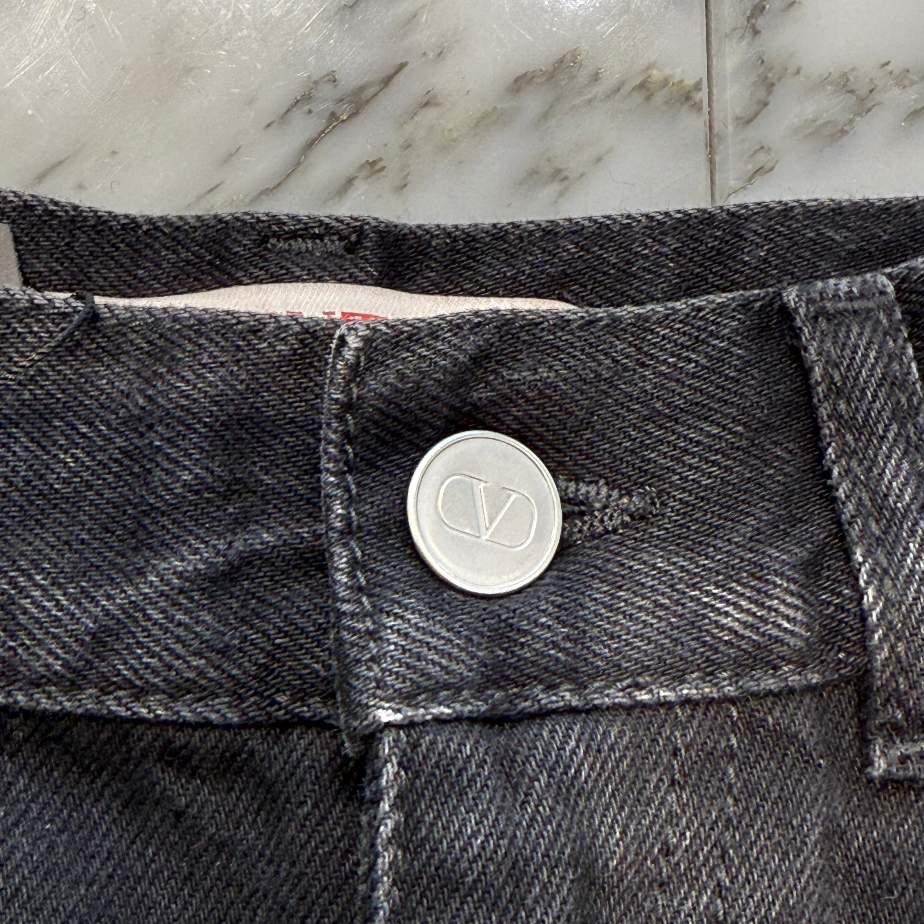 VALENTINO 2023AW Feather Trimmed Denim Pants 1B3DD14C79W Size 24 ヴァレンティノ フェザー トリム デニムパンツ サイズ24