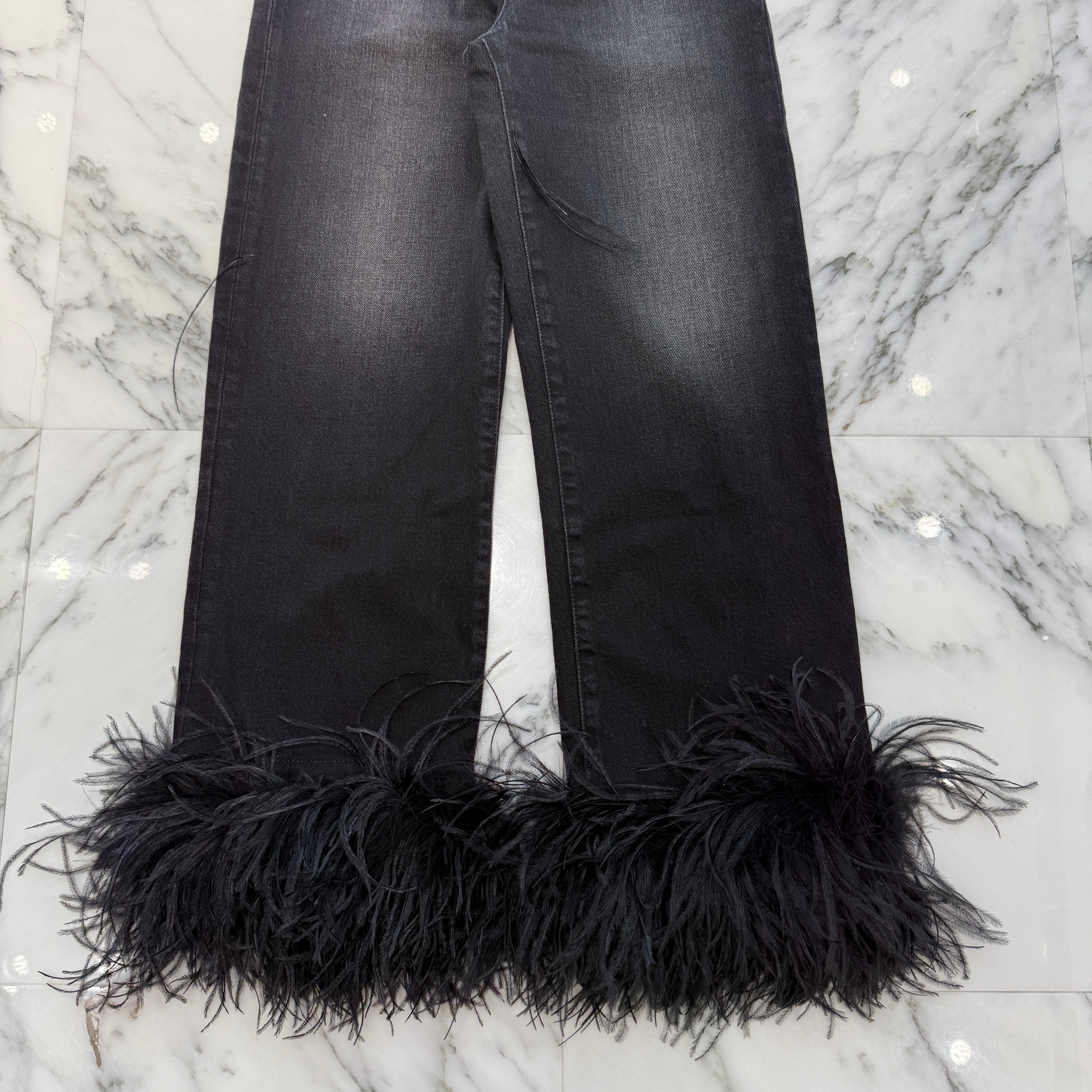 VALENTINO 2023AW Feather Trimmed Denim Pants 1B3DD14C79W Size 24 ヴァレンティノ フェザー トリム デニムパンツ サイズ24