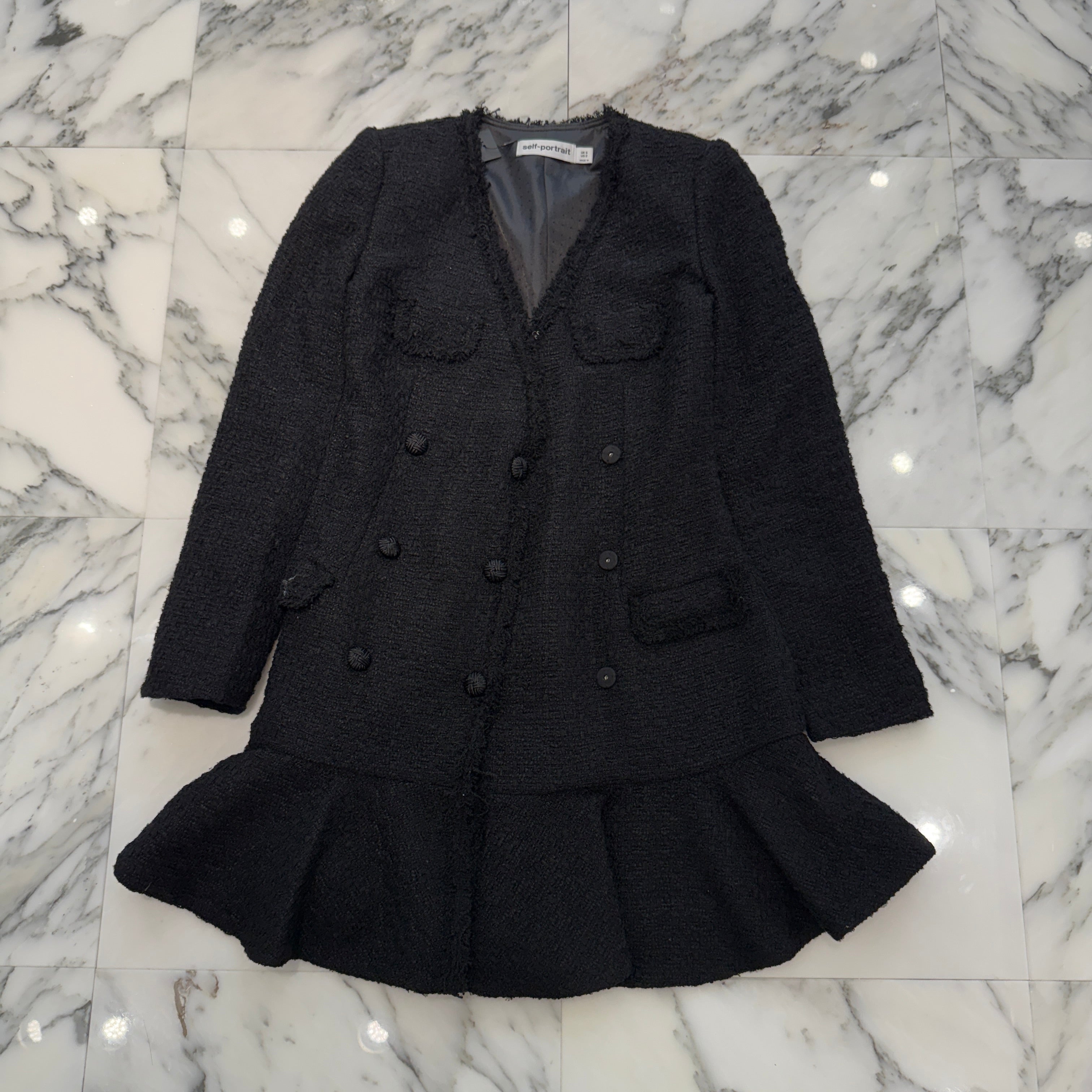 self-portrait 2024SS Tweed Long Mini Dress SWF344Y15300 Size UK6 セルフポートレイト ツイード ロング ワンピース サイズUK6