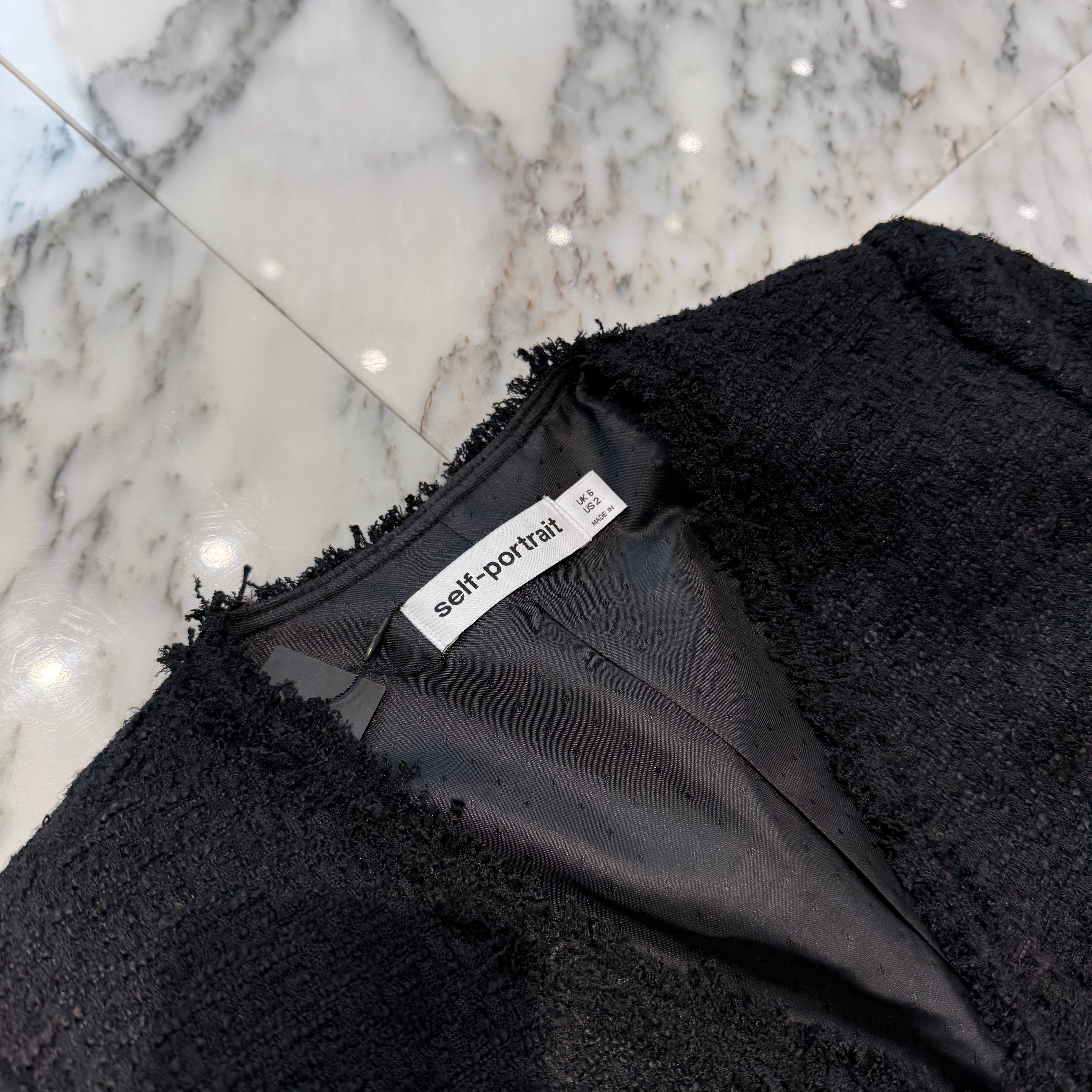 self-portrait 2024SS Tweed Long Mini Dress SWF344Y15300 Size UK6 セルフポートレイト ツイード ロング ワンピース サイズUK6