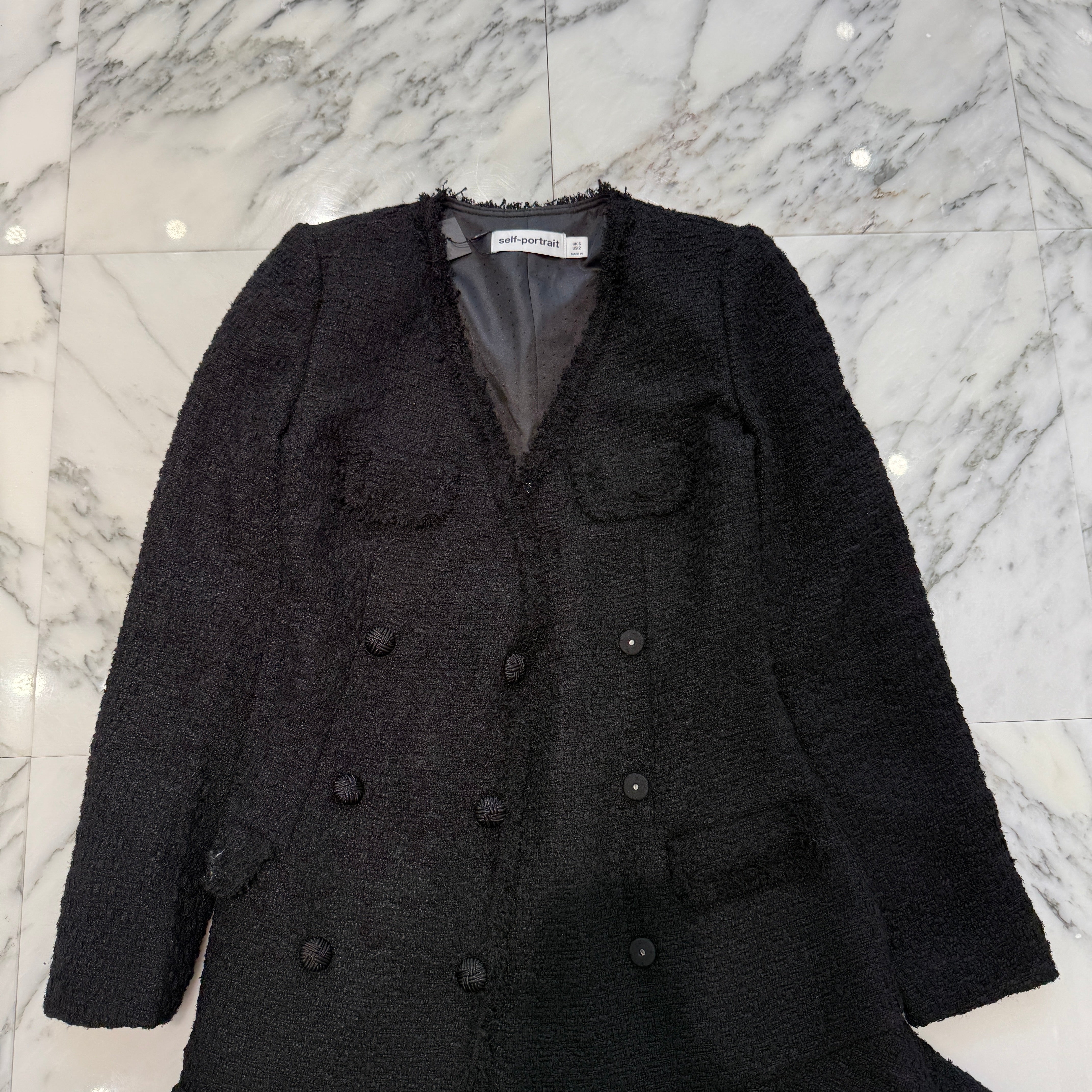 self-portrait 2024SS Tweed Long Mini Dress SWF344Y15300 Size UK6 セルフポートレイト ツイード ロング ワンピース サイズUK6