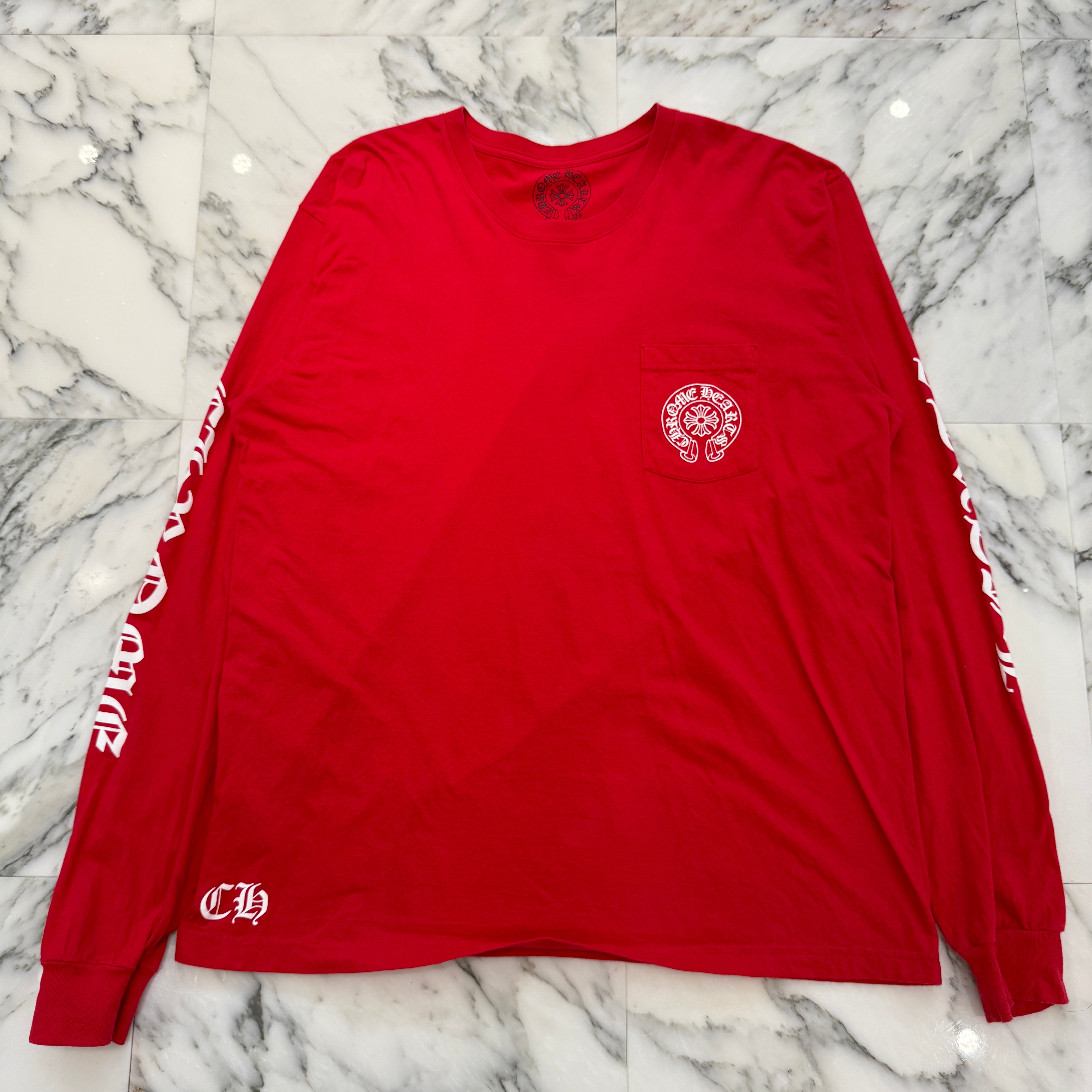 CHROME HEARTS Red Back Scroll Label Logo Long Sleeve Tee Size XXL クロムハーツ レッド バックスクロールラベル ロゴ ロングスリーブTシャツ サイズ XXL