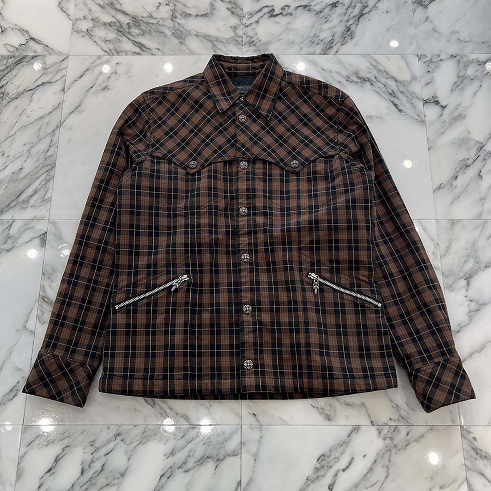 CHROME HEARTS Y NOT Cross Ball Button Western Check Shirt Jacket Size L クロムハーツ ワイノット クロスボールボタン ウエスタンチェックシャツ ジャケット サイズL