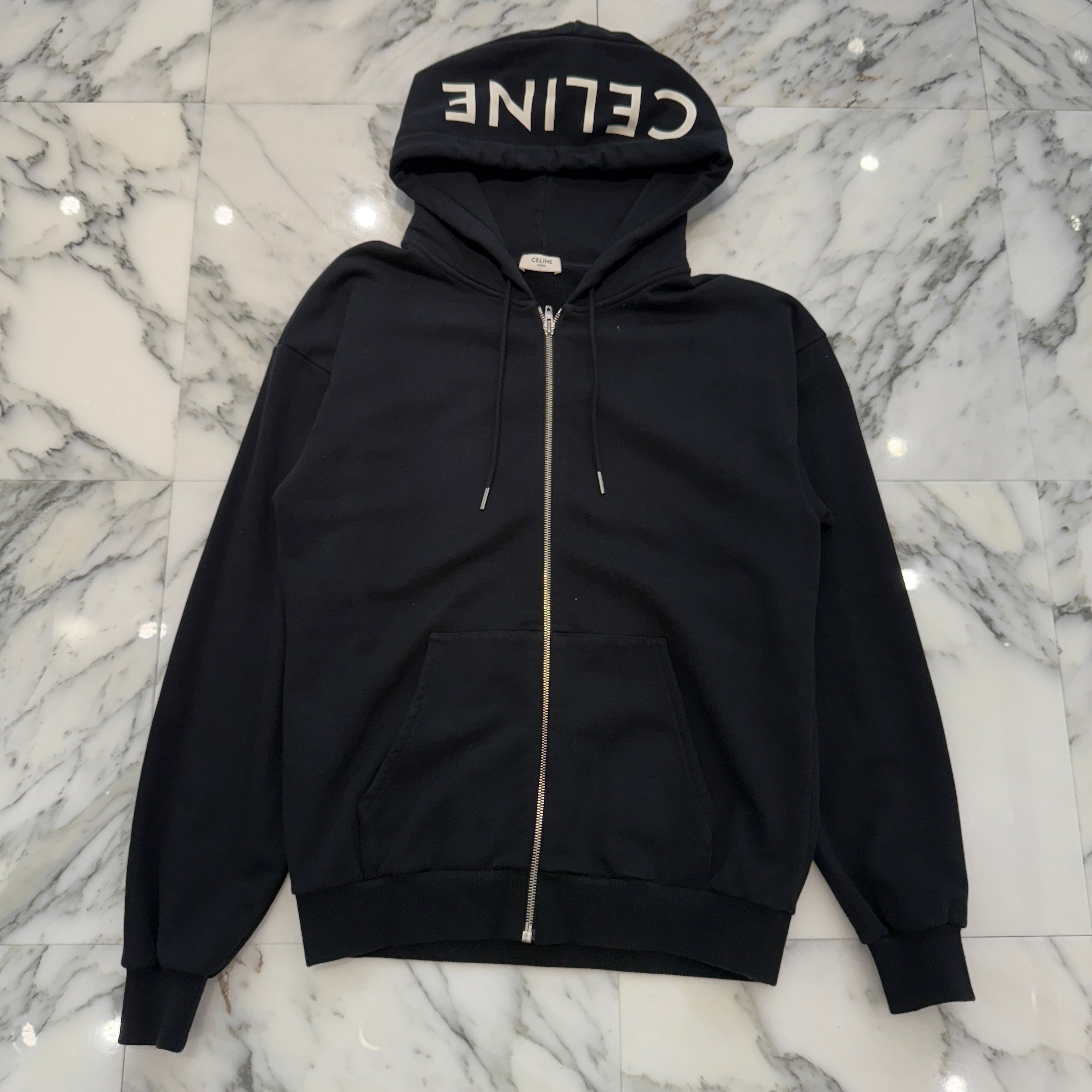 CELINE 2024SS Hooded Logo Zip Up Cotton Hoodie 2Y497670Q Size XS セリーヌ フーデッドロゴ ジップアップ フーディ サイズXS