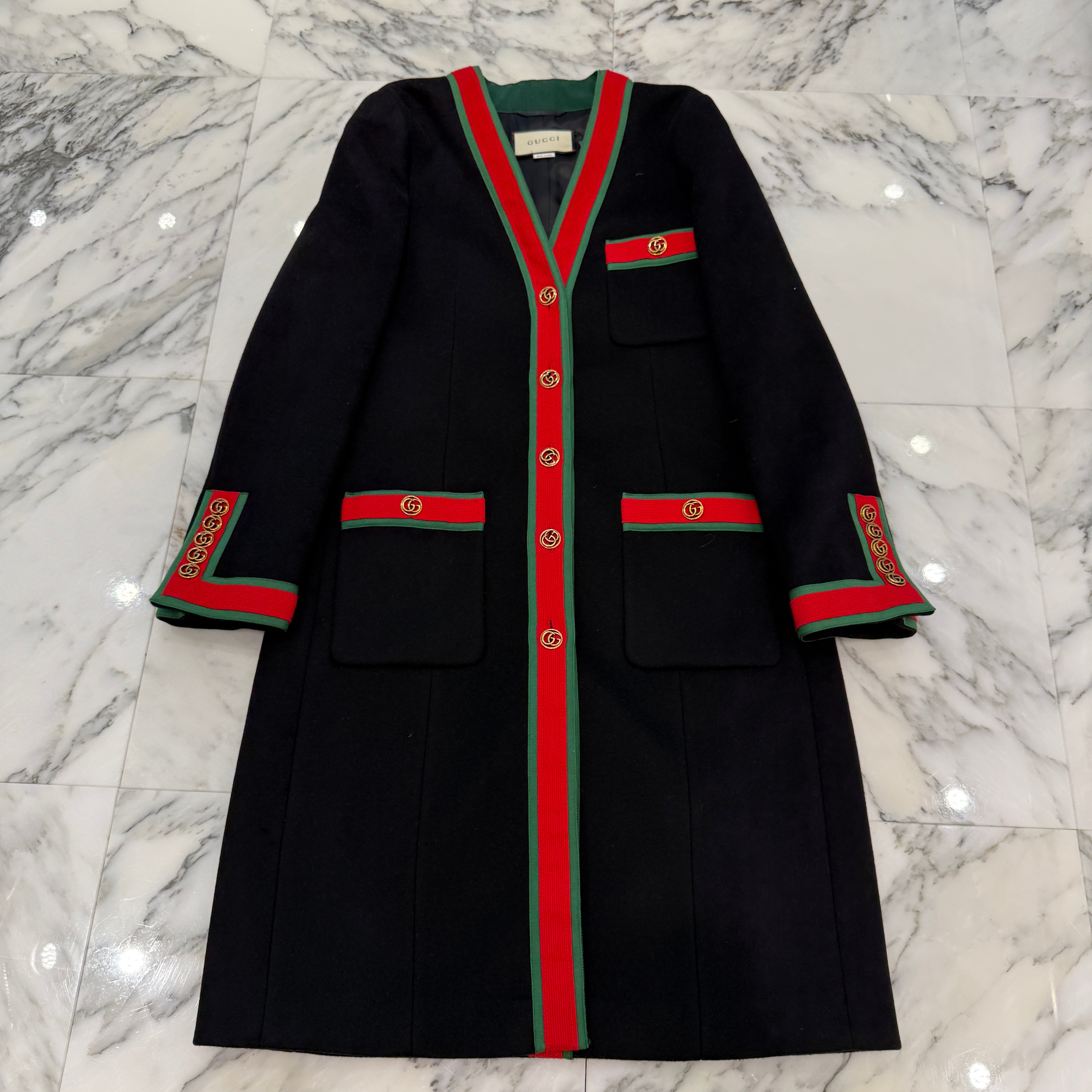 GUCCI 2018AW Web Trim Ladies Wool Long Coat 518064 ZHW03