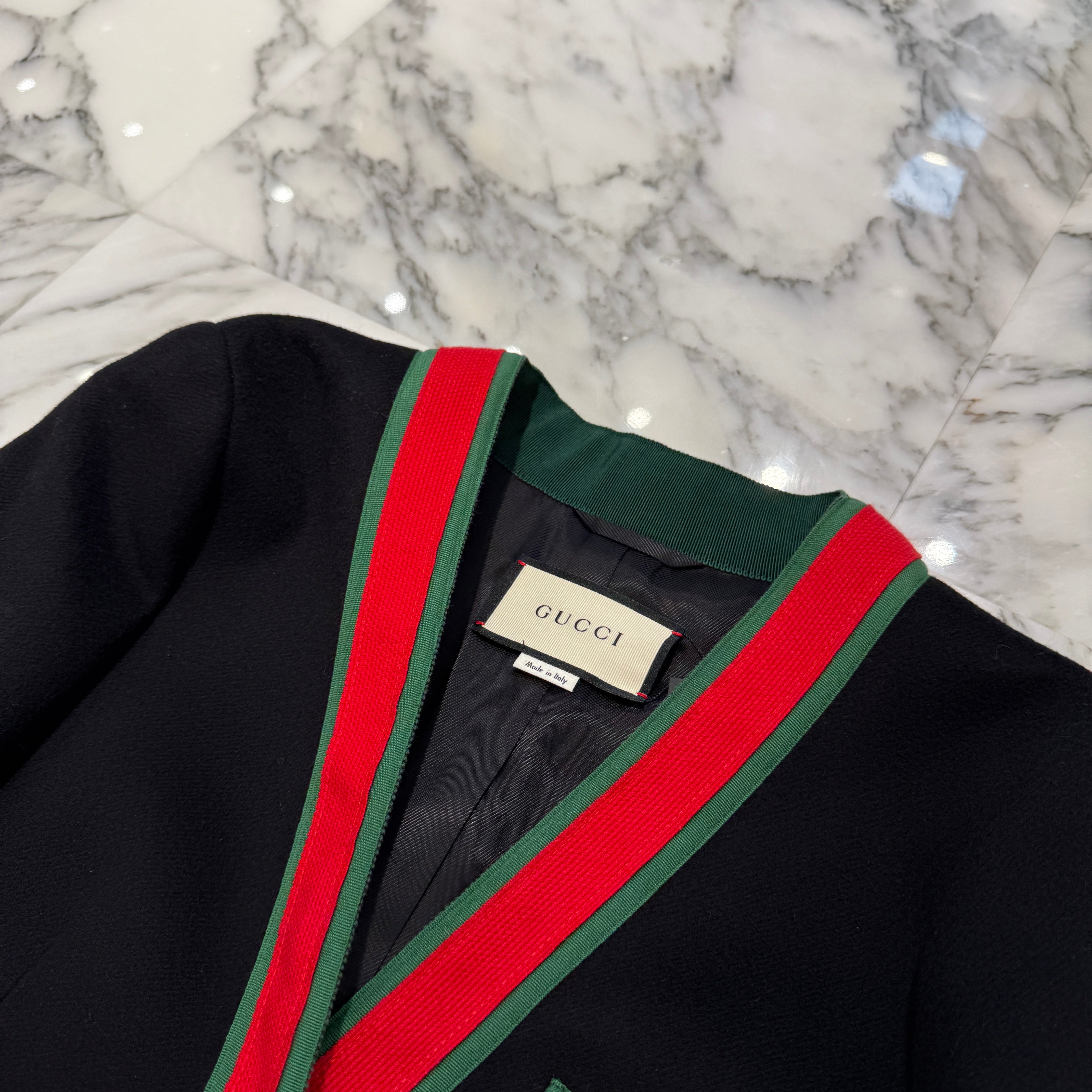 GUCCI 2018AW Web Trim Ladies Wool Long Coat 518064 ZHW03 Size 38