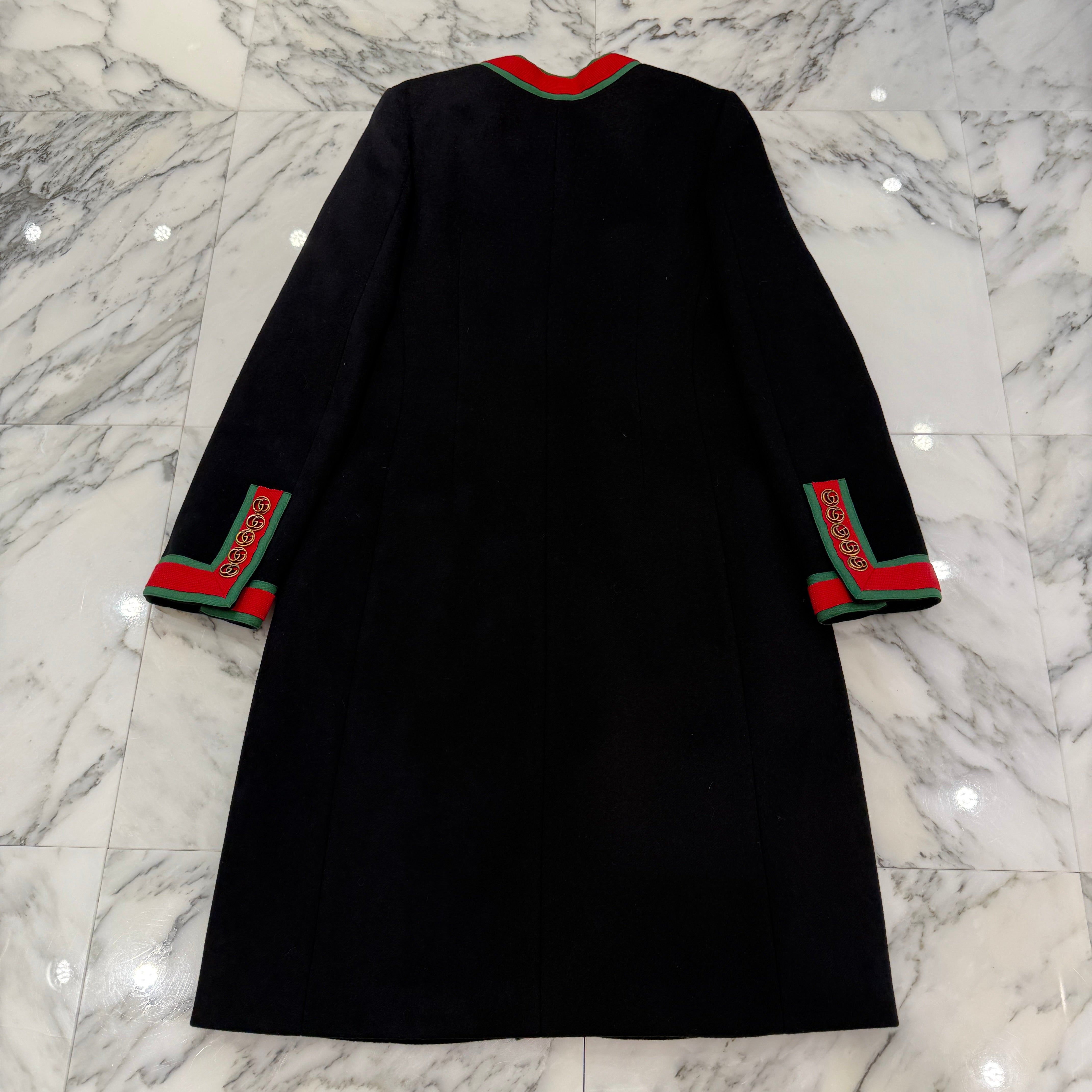 GUCCI 2018AW Web Trim Ladies Wool Long Coat 518064 ZHW03 Size 38