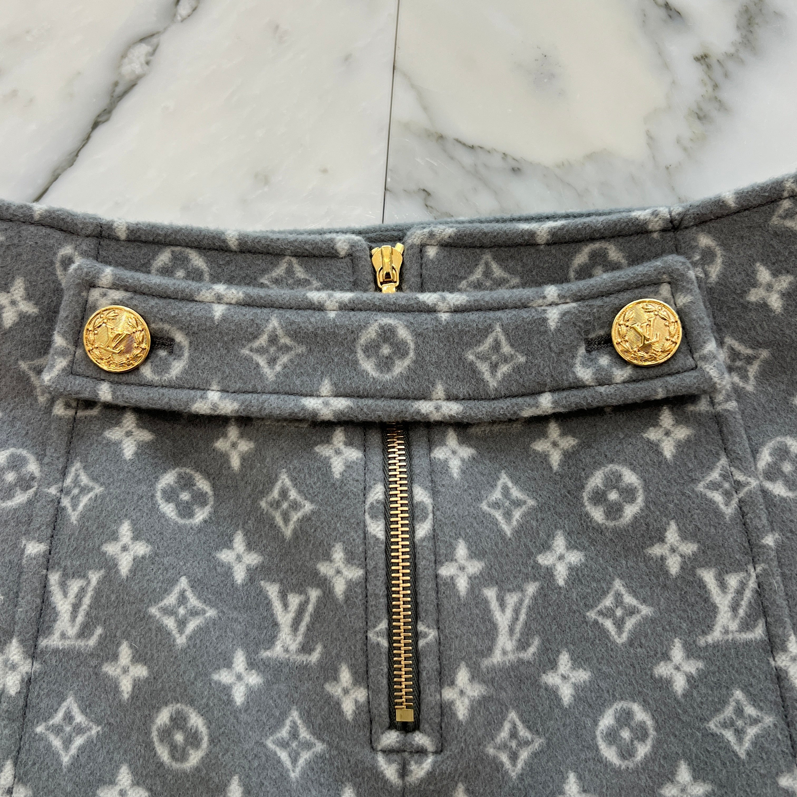 LOUIS VUITTON 2022SS Monogram Wool Silk Skirt Size 36 ルイヴィトン