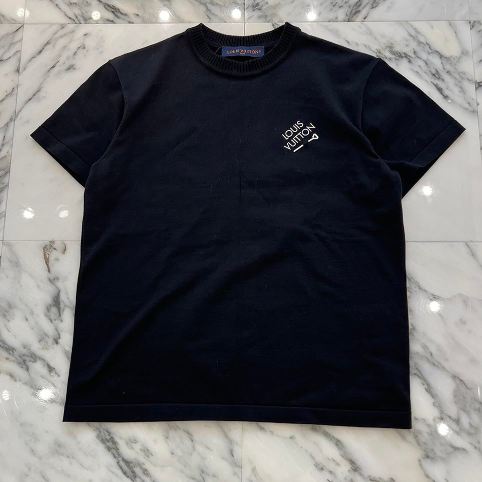 LOUIS VUITTON 2023SS Signature Logo Embroidered Knit Tee HNN42W Size S ルイヴィトン シグネチャー ロゴ刺繍 ニットTシャツ サイズS