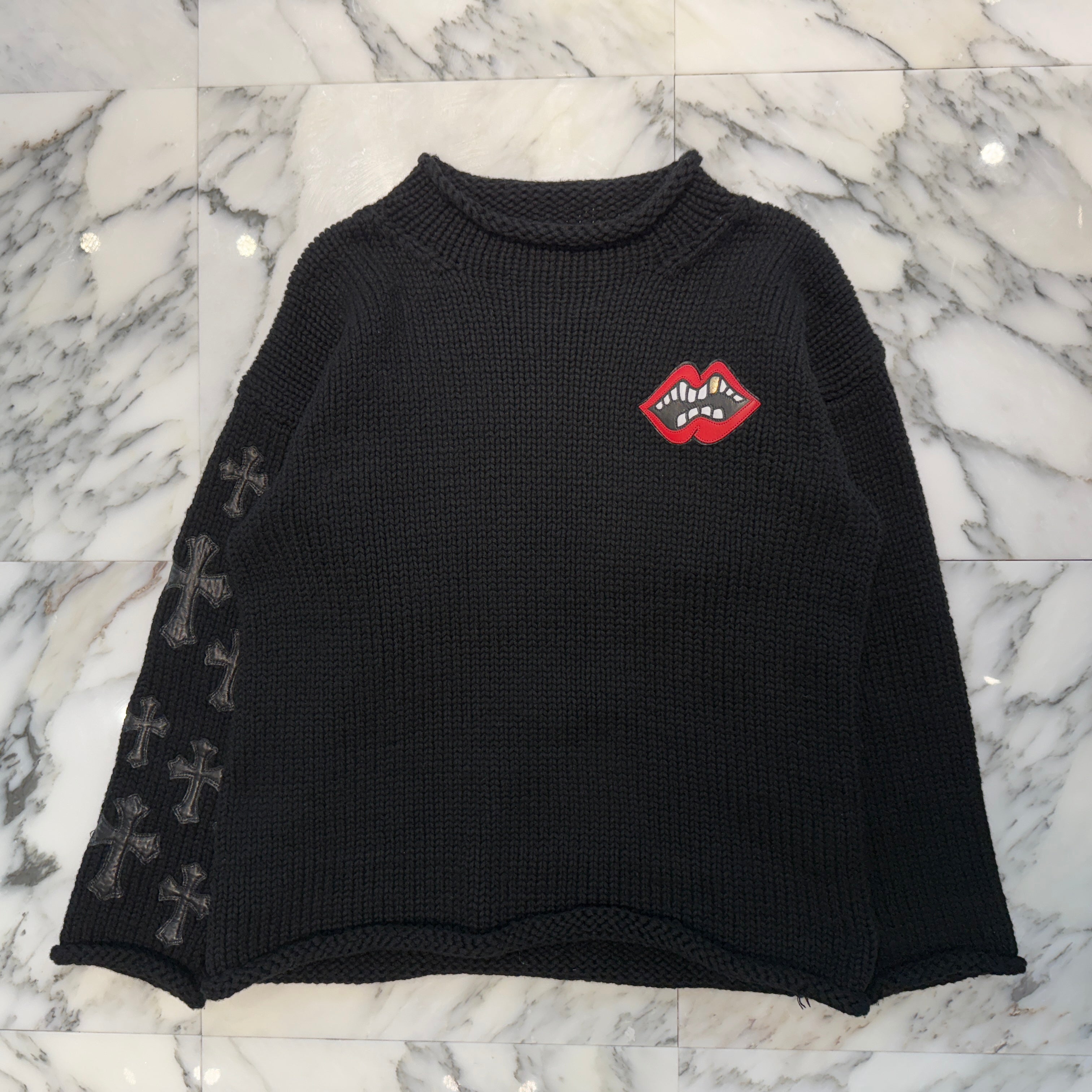 CHROME HEART × MATTY BOY CHOMPER Leather Cross Patches Cashmere Sweater Size S クロムハーツ × マッティボーイ チョンパーレザークロスパッチカシミアセーター サイズS
