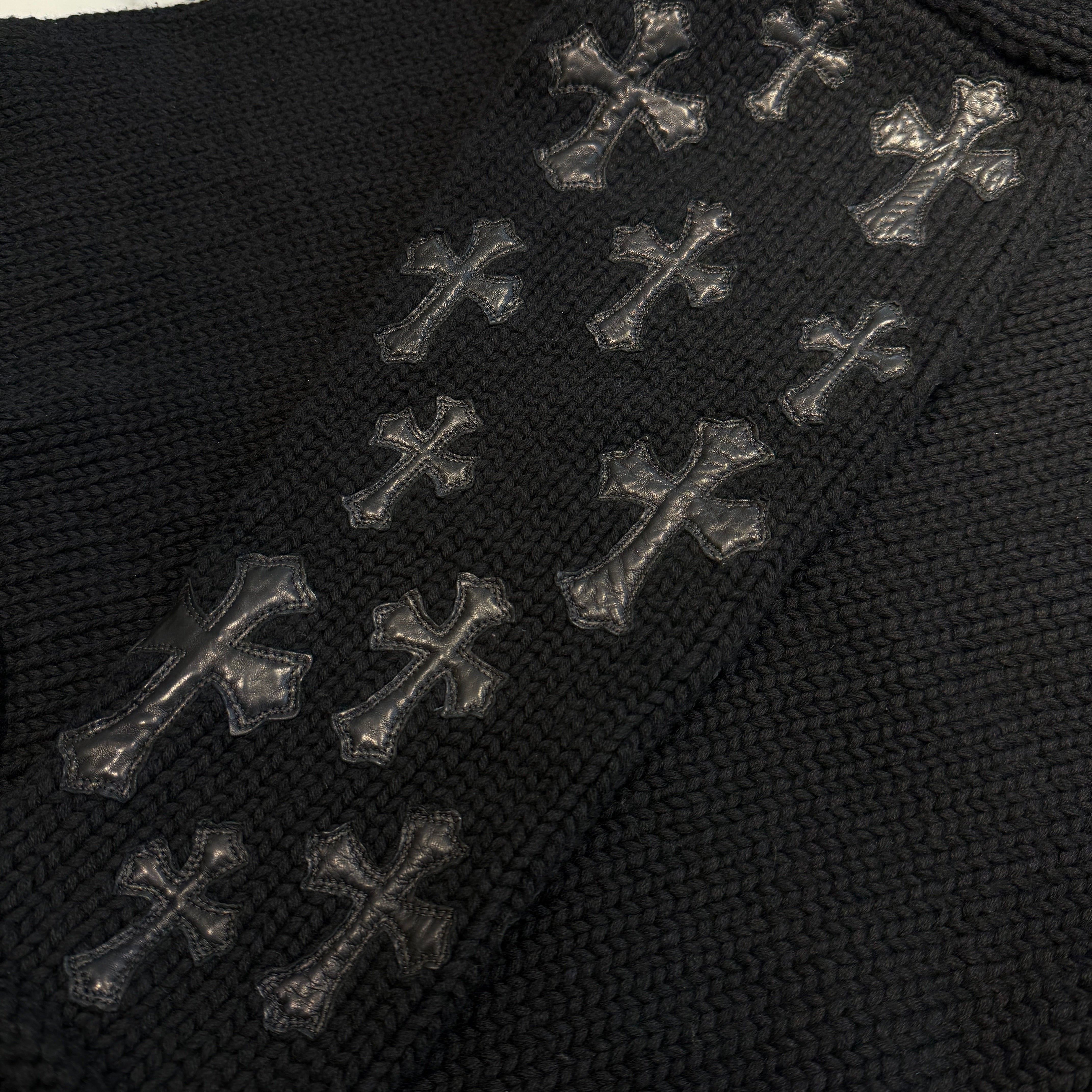 CHROME HEART × MATTY BOY CHOMPER Leather Cross Patches Cashmere Sweater Size S クロムハーツ × マッティボーイ チョンパーレザークロスパッチカシミアセーター サイズS