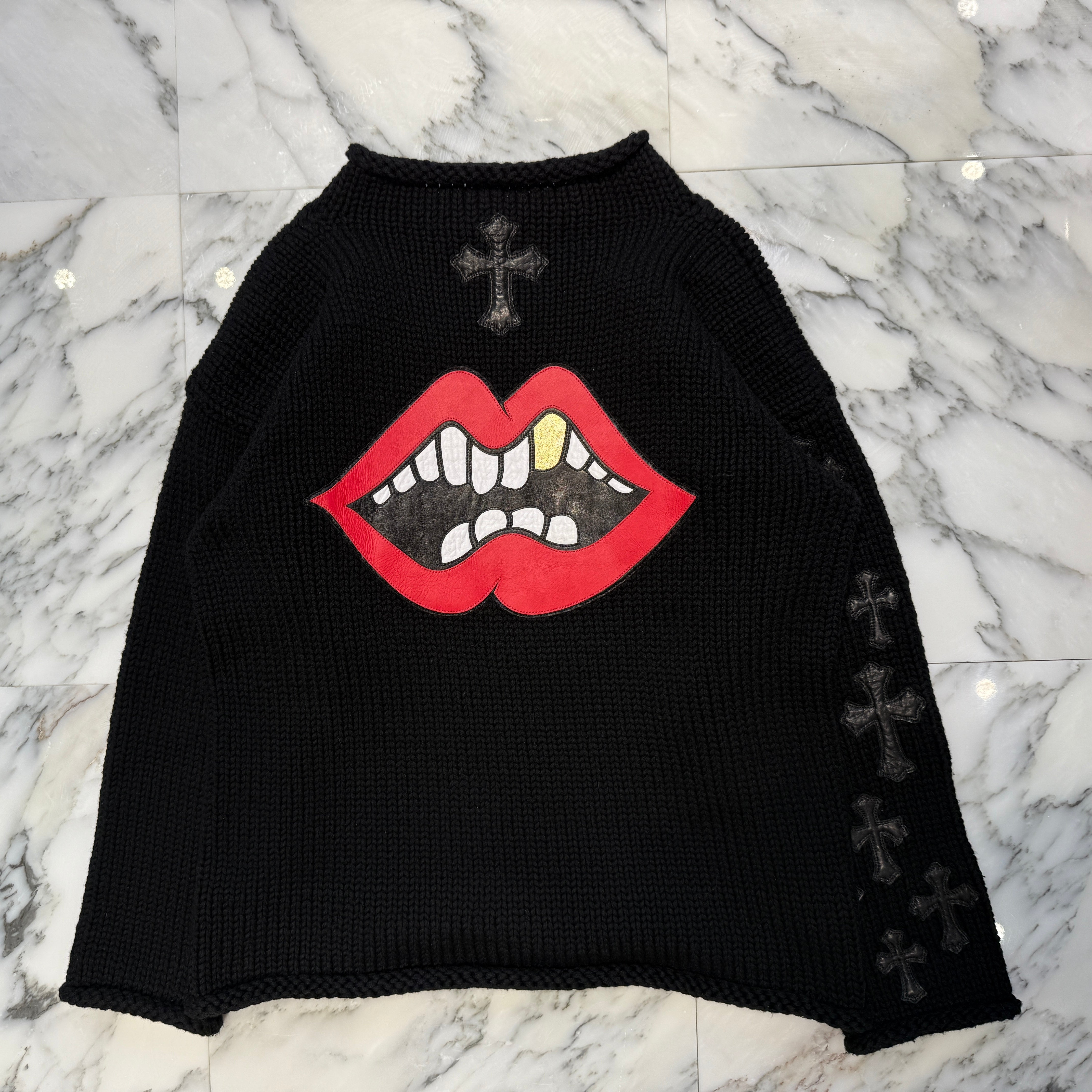 CHROME HEART × MATTY BOY CHOMPER Leather Cross Patches Cashmere Sweater Size S クロムハーツ × マッティボーイ チョンパーレザークロスパッチカシミアセーター サイズS