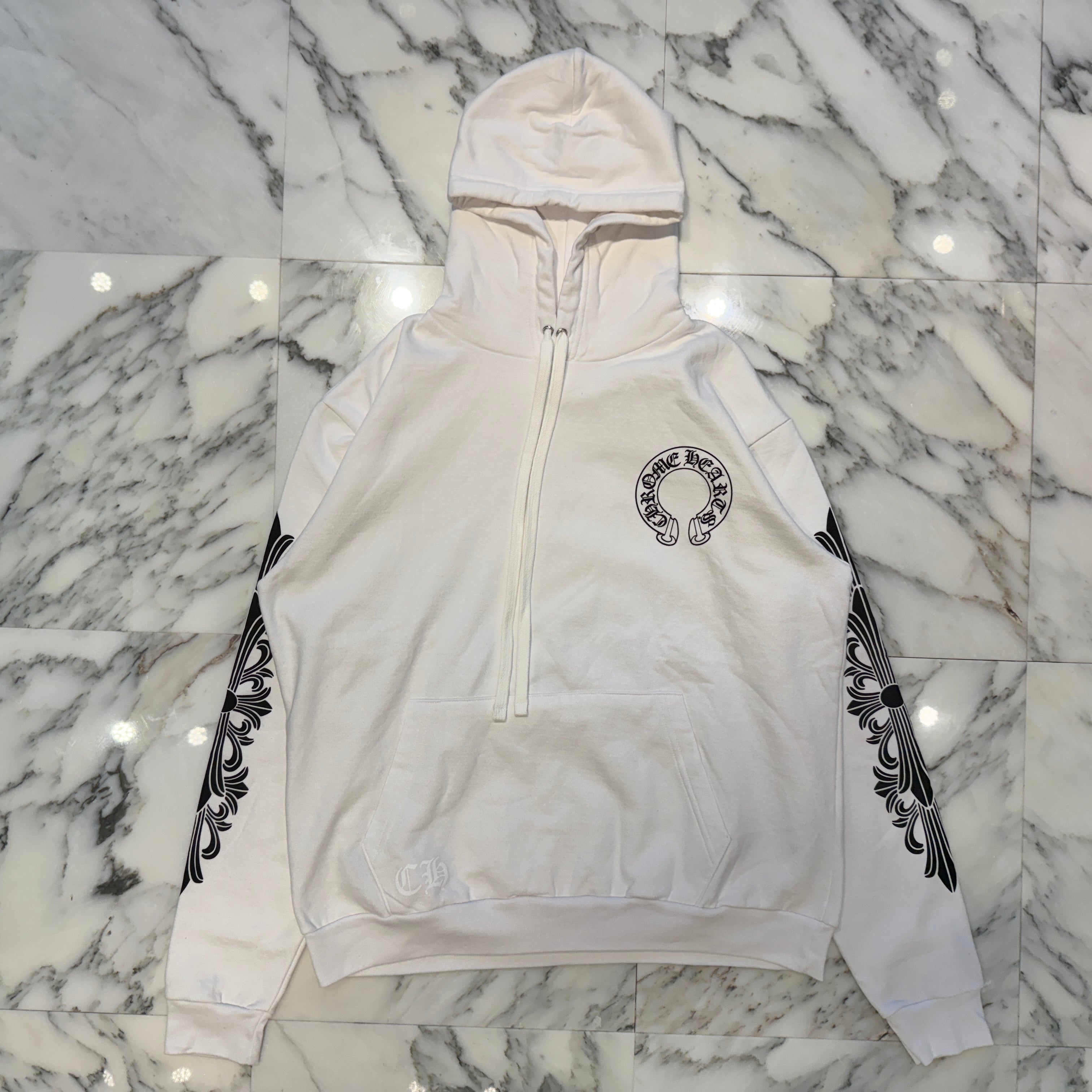 CHROME HEARTS Floral Cross Horseshoe Pullover Hoodie Size L クロムハーツ フローラルクロスホースシュー プルオーバーフーディ サイズL