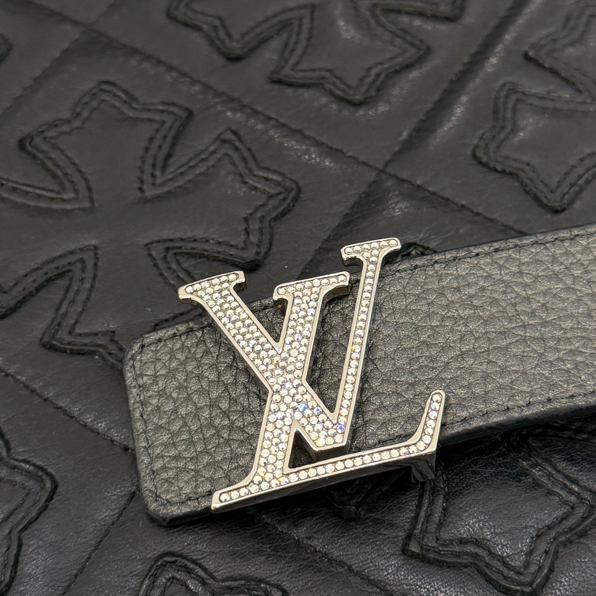 LOUIS VUITTON Rhinestone LV Initial Buckle Leather Belt M10026 Size 90/36 ルイヴィトン ラインストーン LVイニシャル バックル レザーベルト サイズ90/36