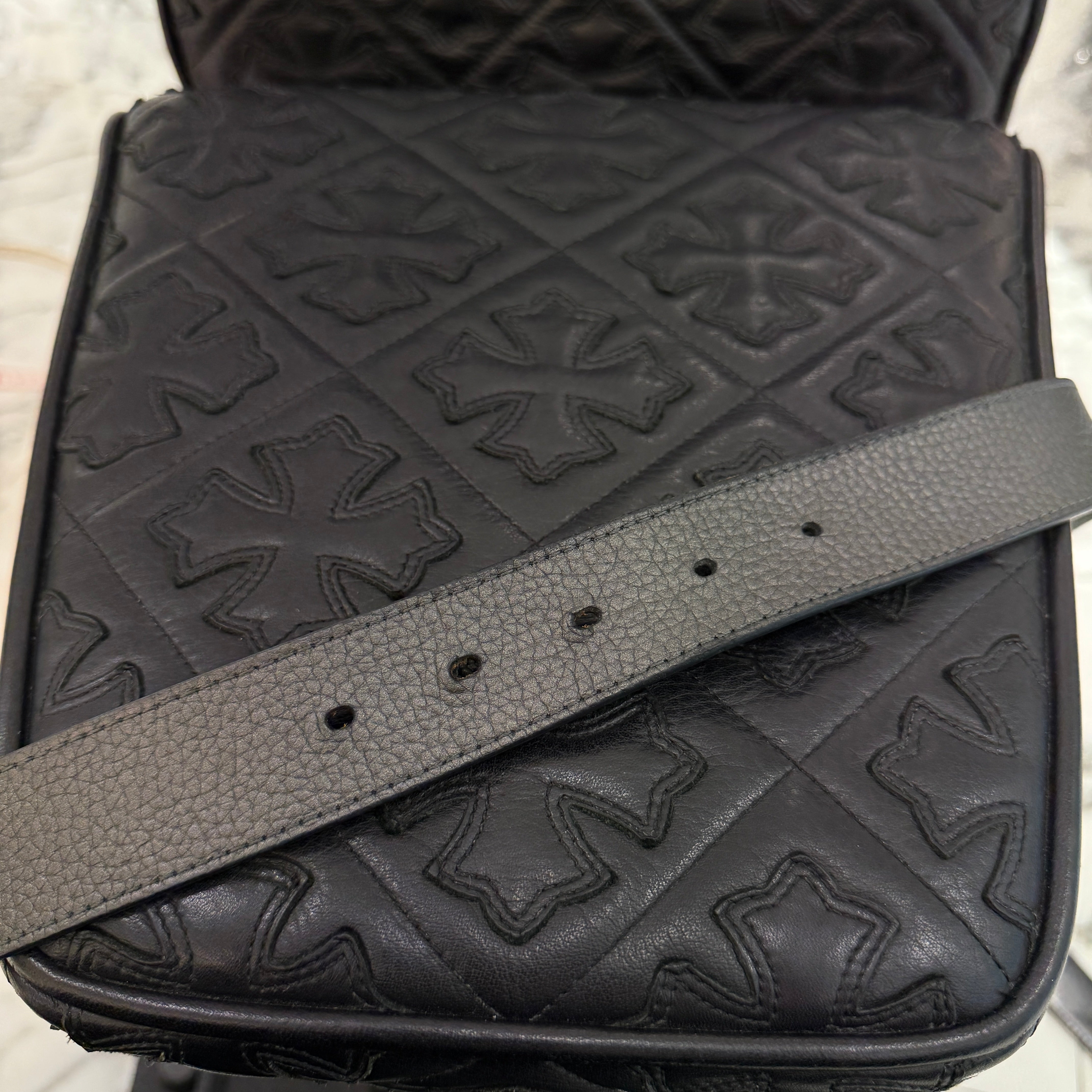LOUIS VUITTON Rhinestone LV Initial Buckle Leather Belt M10026