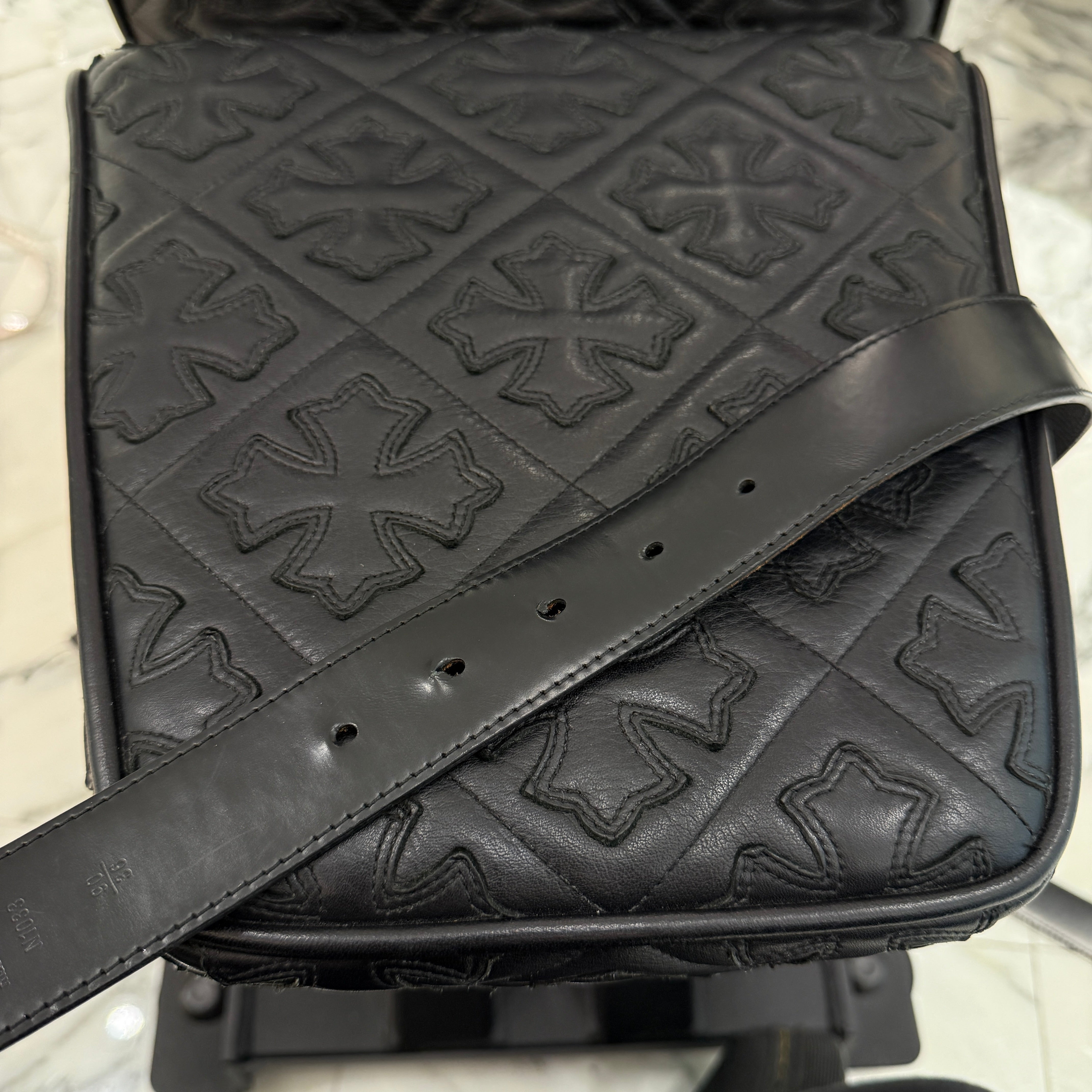 LOUIS VUITTON Rhinestone LV Initial Buckle Leather Belt M10026