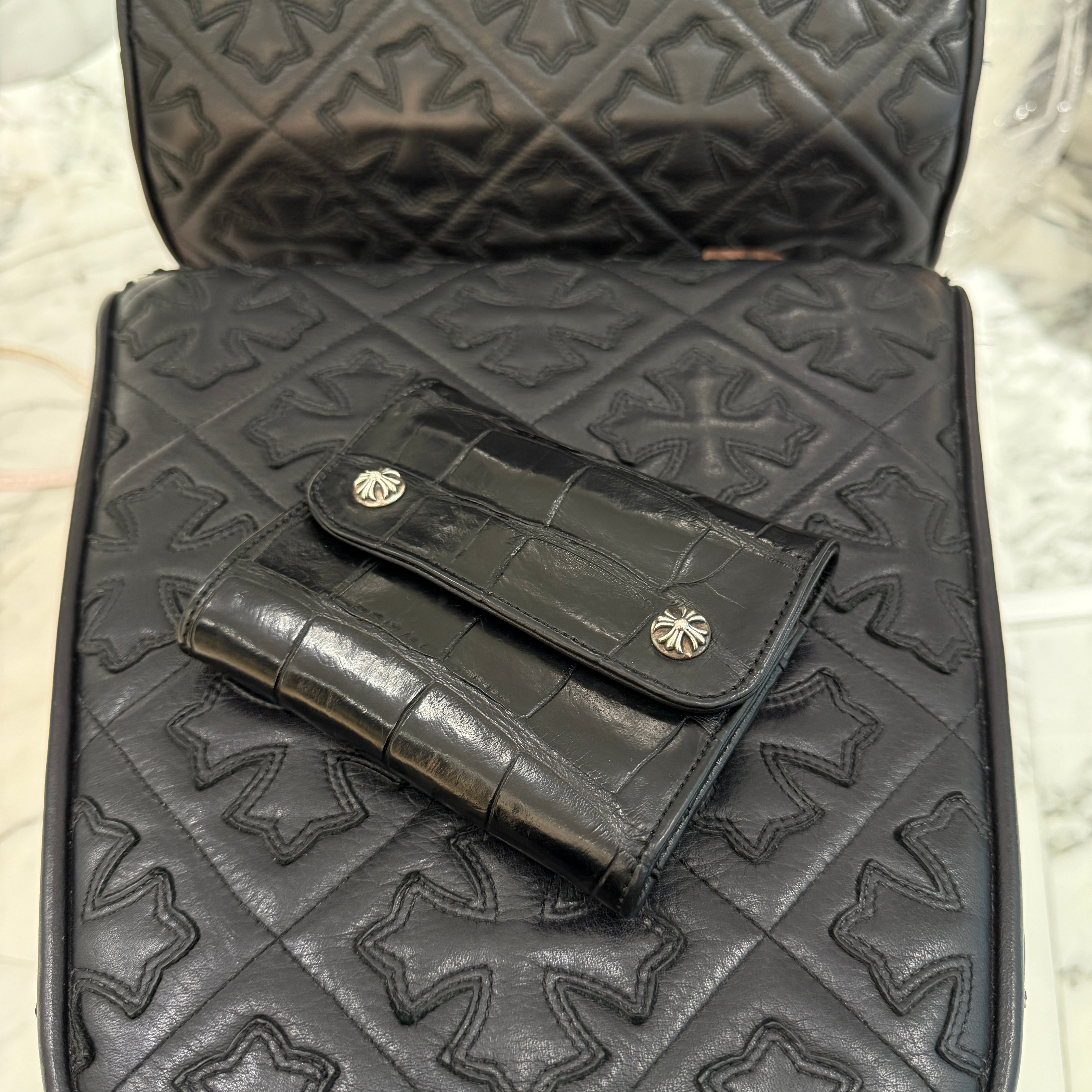 CHROME HEARTS Alligator Leather Wave Mini Cross Ball Wallet クロム