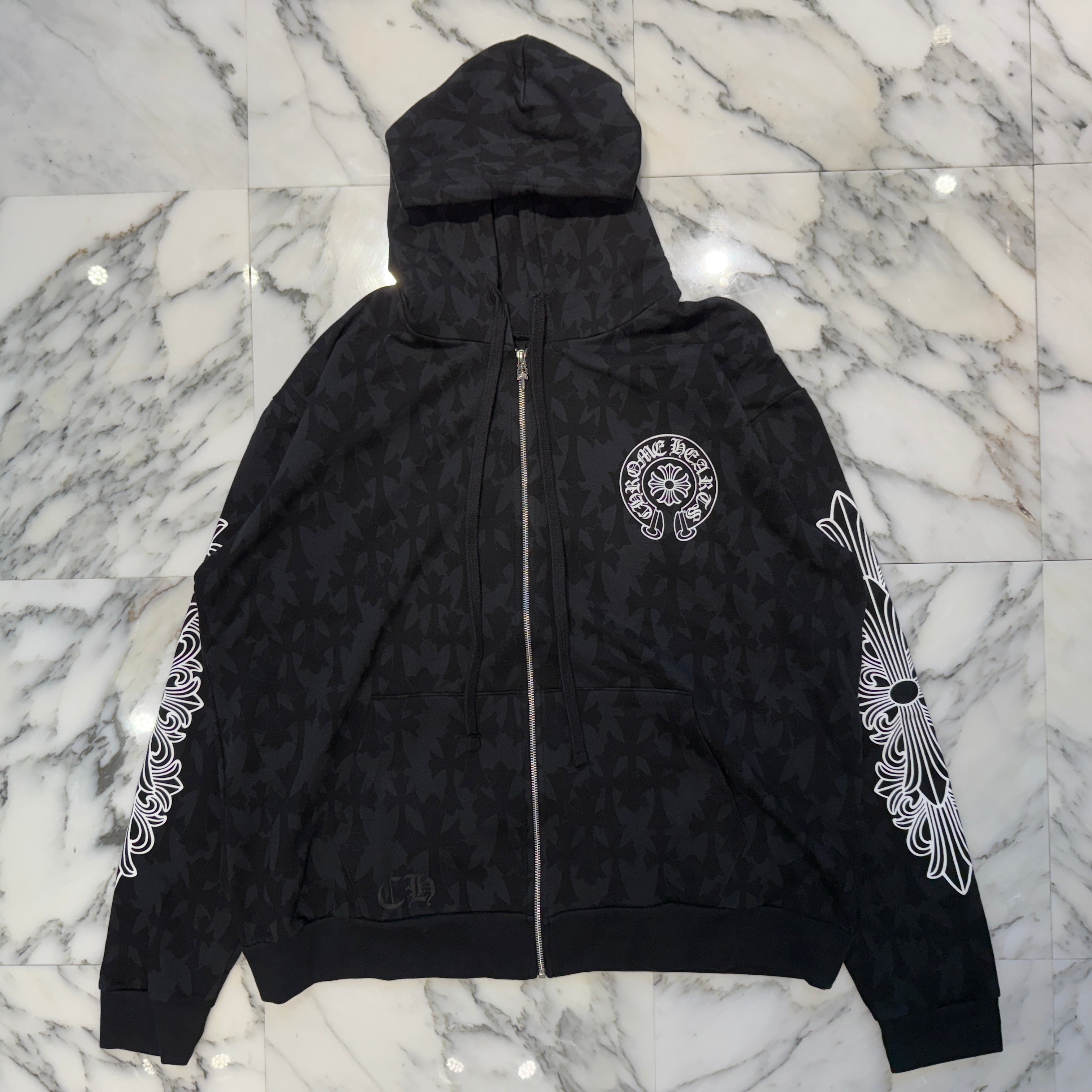 CHROME HEARTS 2024SS Graveyard Cemetery Cross Zip Up Hoodie Size L クロムハーツ グレイブヤード セメタリークロス ジップアップ フーディ 総柄 サイズL