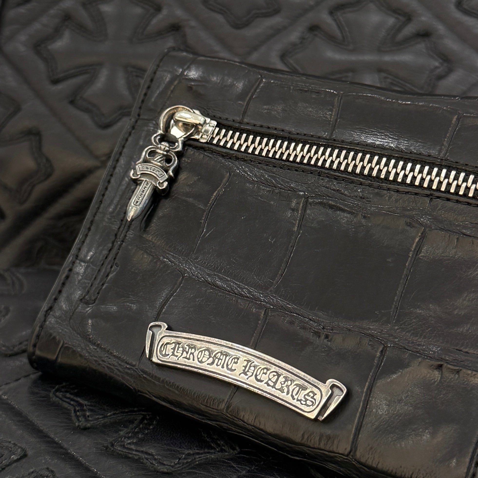 CHROME HEARTS Alligator Leather Wave Mini Cross Ball Wallet クロム