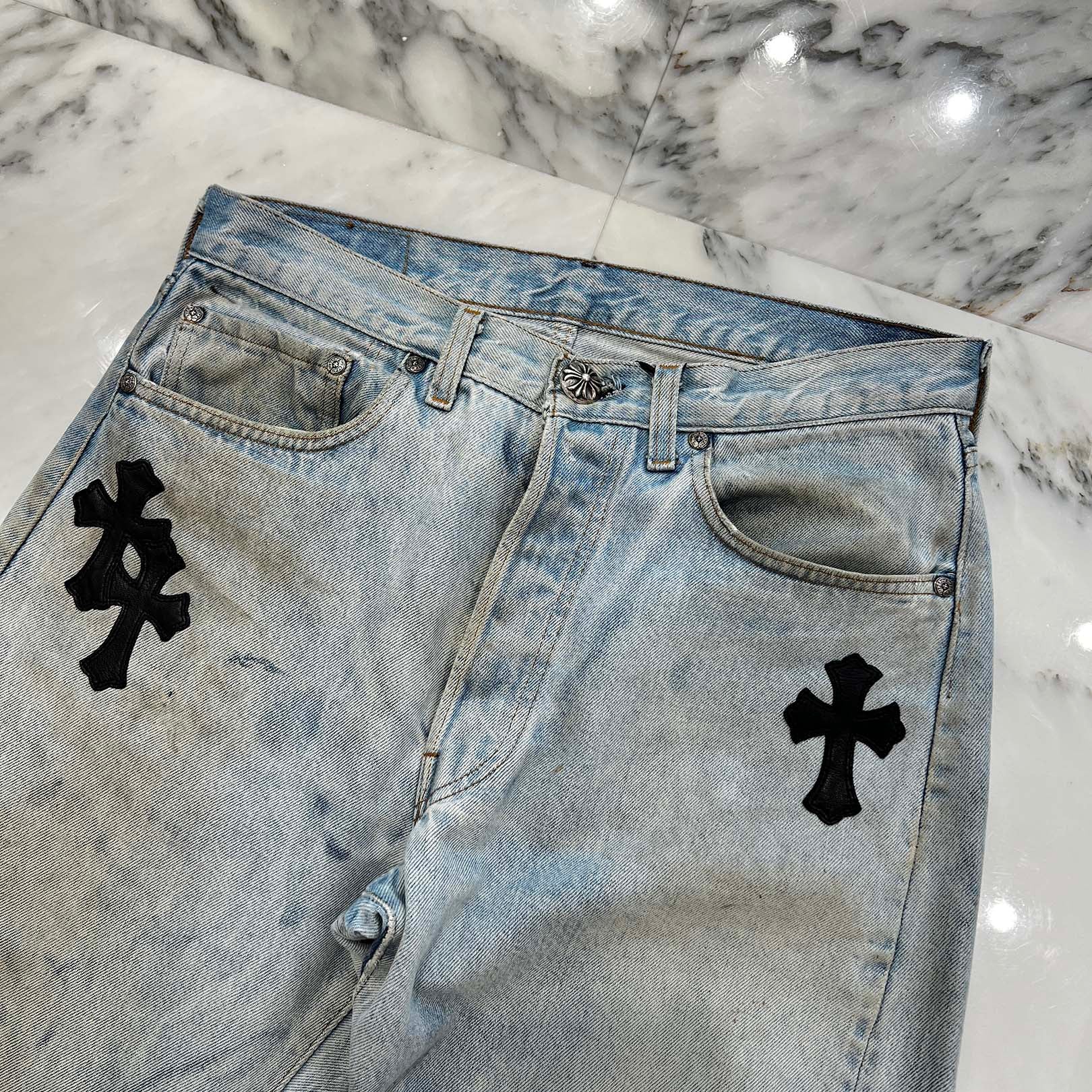 CHROME HEARTS × Levi's Body VNTG Cross Leather Patch Jeans Size 29 クロムハーツ × リーバイスボディ ヴィンテージ クロスレザーパッチ ジーンズ デニムパンツ サイズ29
