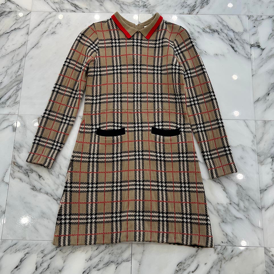 BURBERRY Back Zip Check Knit Dress 8031434 Size 12Y バーバリー