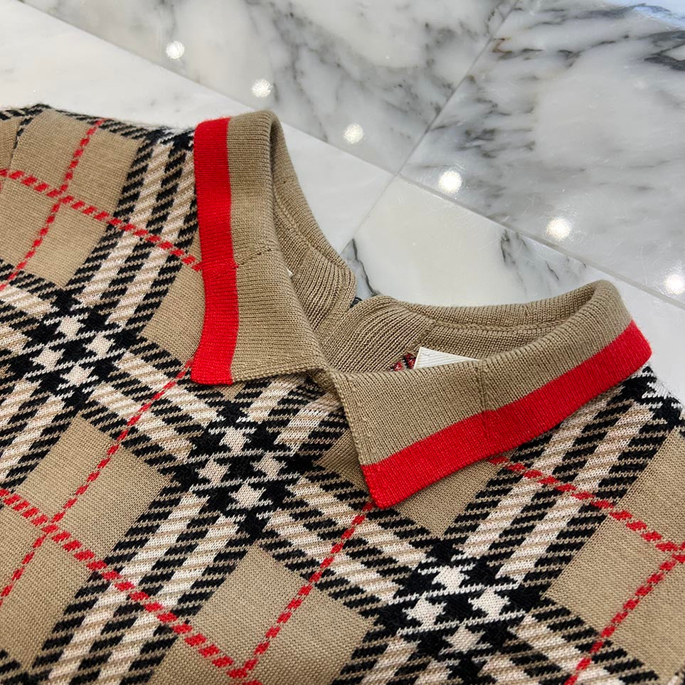 BURBERRY Back Zip Check Knit Dress 8031434 Size 12Y バーバリー