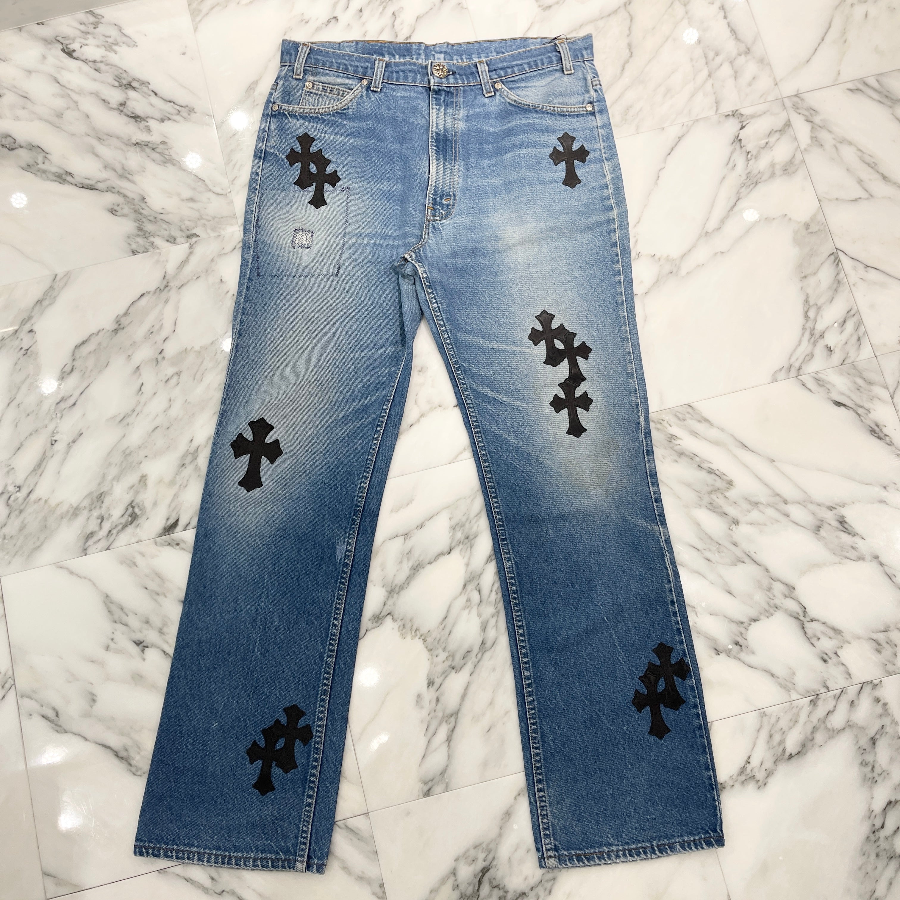 CHROME HEARTS × Levi's VNTG Cross Leather Patch Denim Pants Size 34 クロムハーツ × リーバイス ヴィンテージ クロスレザーパッチ デニムパンツ サイズ34