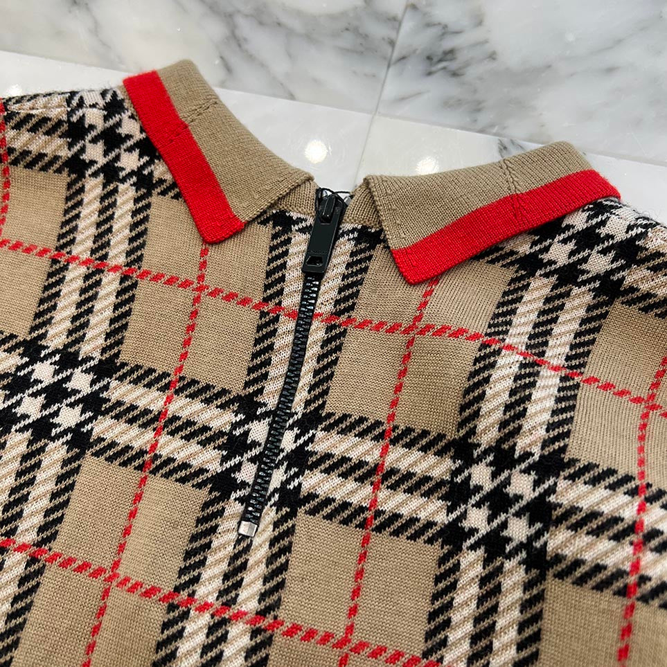 BURBERRY Back Zip Check Knit Dress 8031434 Size 12Y バーバリー