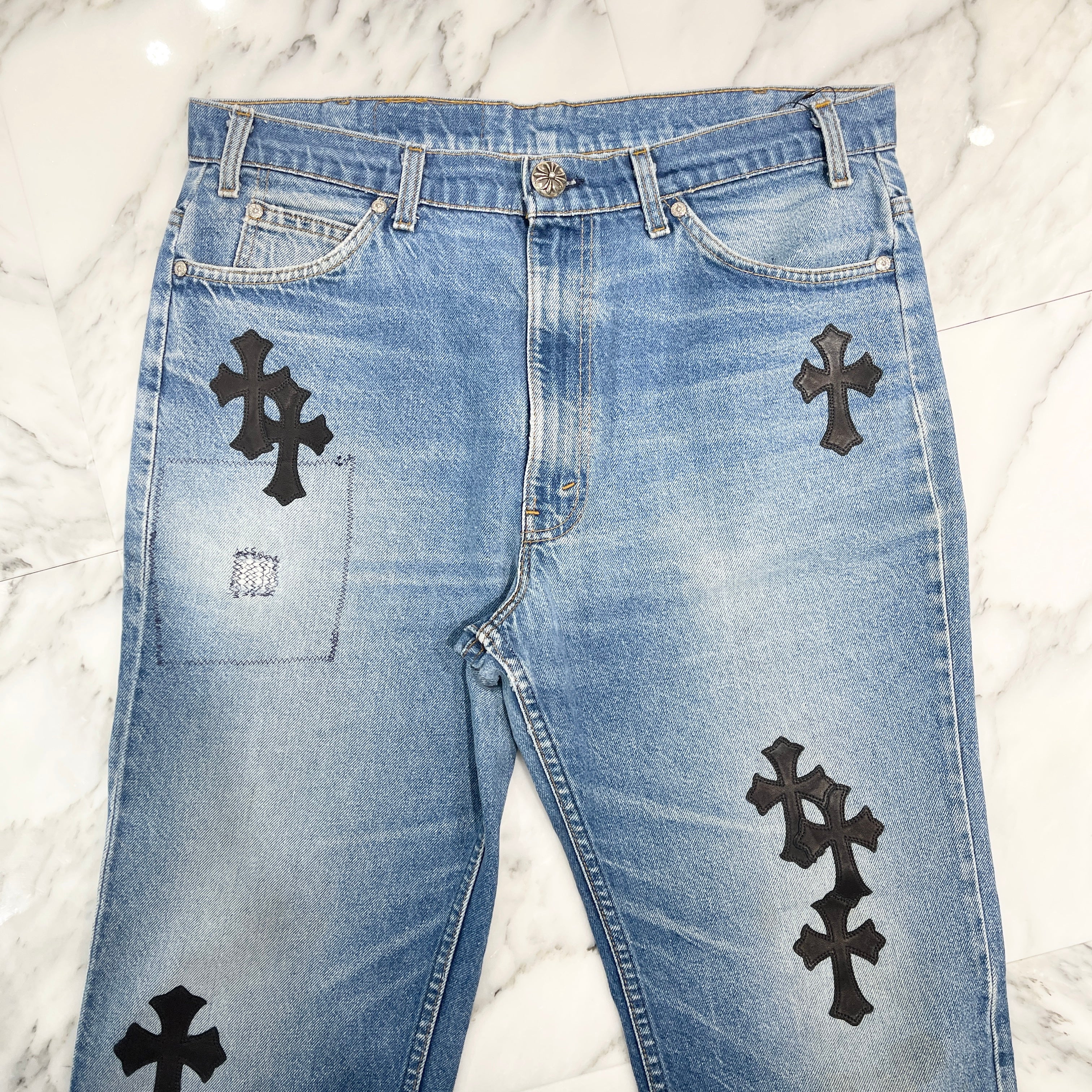 CHROME HEARTS × Levi's VNTG Cross Leather Patch Denim Pants Size 34 クロムハーツ × リーバイス ヴィンテージ クロスレザーパッチ デニムパンツ サイズ34