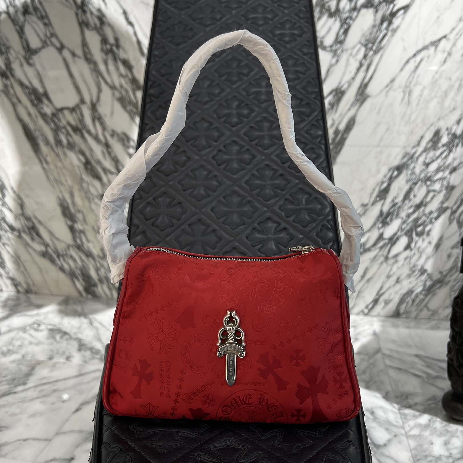 CHROME HEARTS Stencil Pattern CHICKEN NUGGET Small Nylon Leather Shoulder Bag クロムハーツ ステンシル柄 チキンナゲット スモール ナイロンレザー切替 ショルダーバッグ