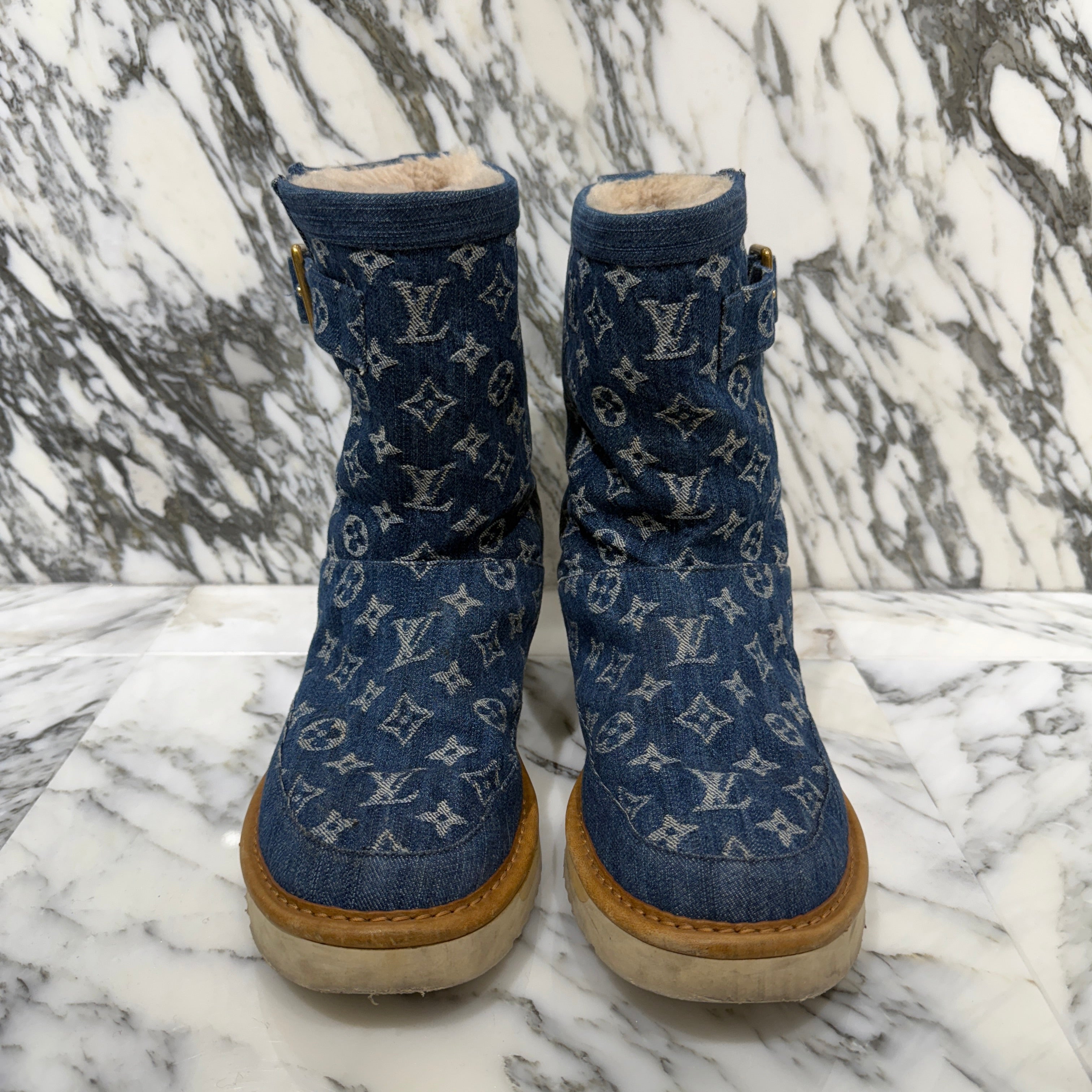 LOUIS VUITTON × NIGO 2020AW Cozy Line Monogram Denim Shearling Boots BM0250 Size 7(約25.5cm) ルイヴィトン×ニゴ コージーライン モノグラム デニム ムートンブーツ 7(約25.5cm)