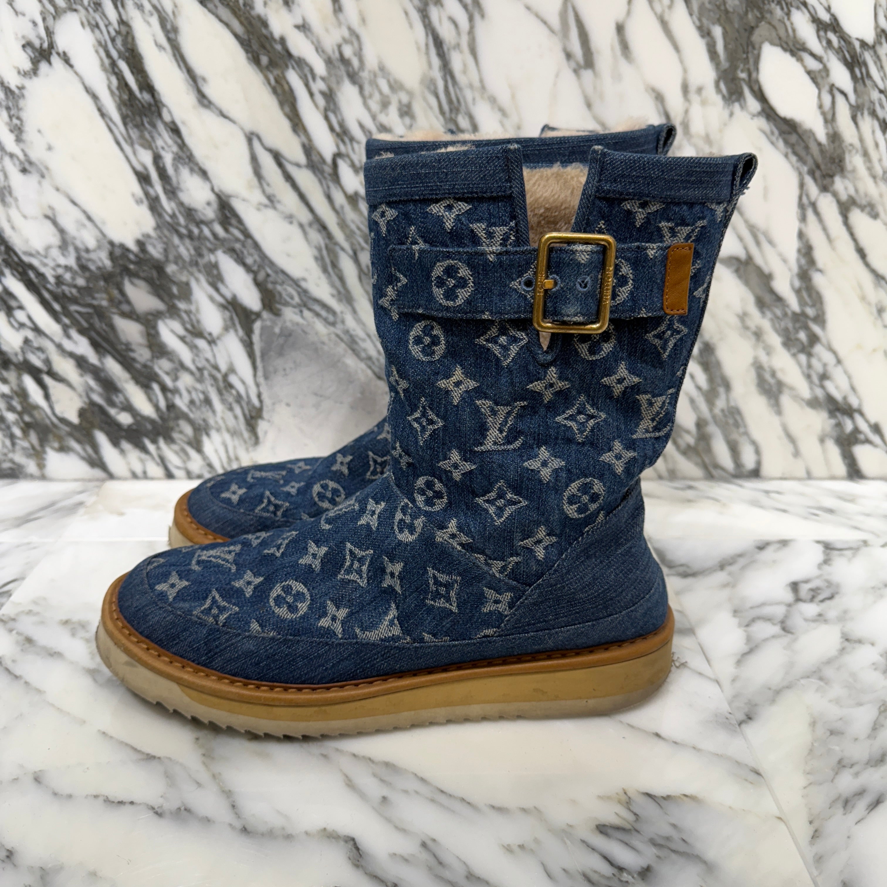 LOUIS VUITTON × NIGO 2020AW Cozy Line Monogram Denim Shearling Boots BM0250 Size 7(約25.5cm) ルイヴィトン×ニゴ コージーライン モノグラム デニム ムートンブーツ 7(約25.5cm)