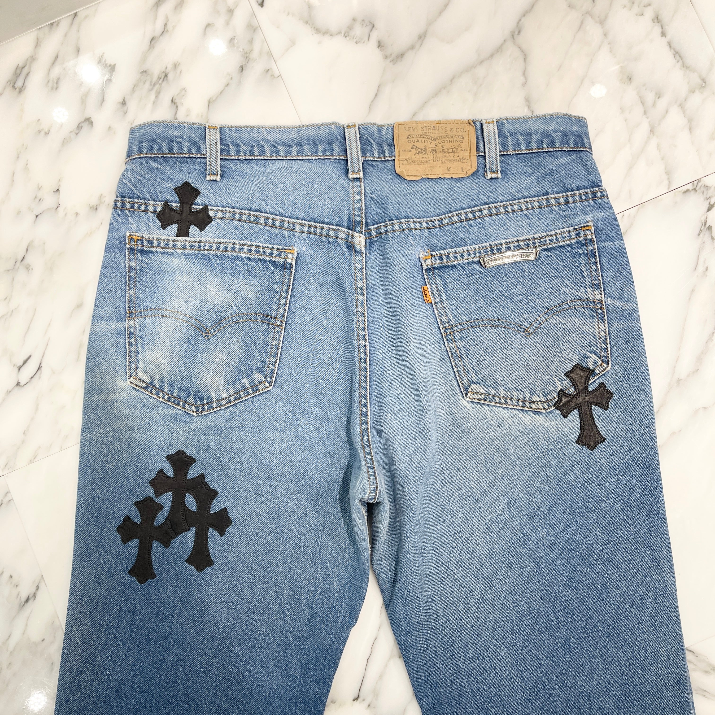 CHROME HEARTS × Levi's VNTG Cross Leather Patch Denim Pants Size