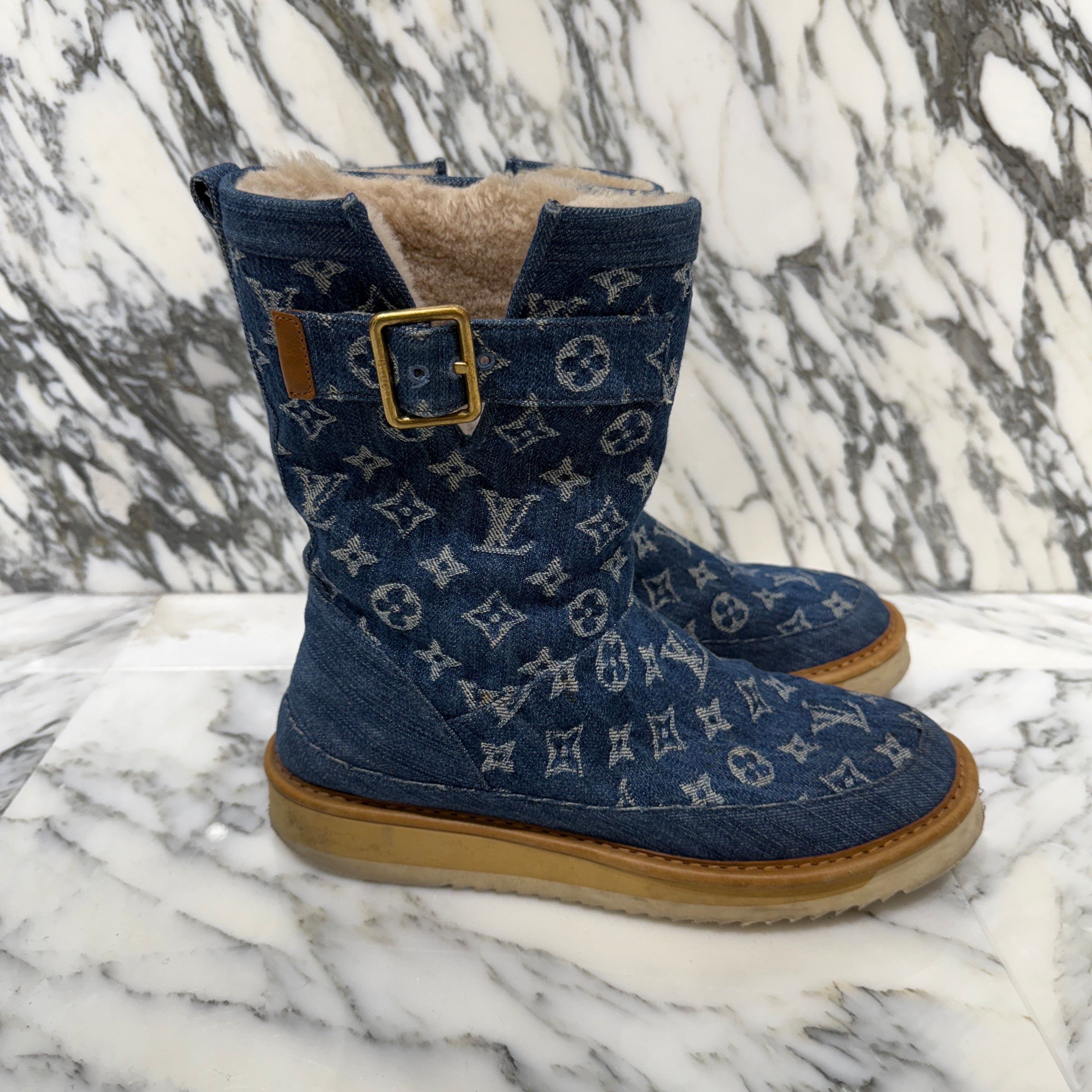 LOUIS VUITTON × NIGO 2020AW Cozy Line Monogram Denim Shearling Boots BM0250 Size 7(約25.5cm) ルイヴィトン×ニゴ コージーライン モノグラム デニム ムートンブーツ 7(約25.5cm)