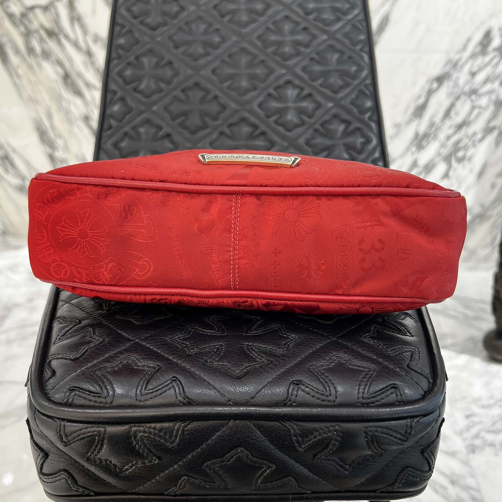 CHROME HEARTS Stencil Pattern CHICKEN NUGGET Small Nylon Leather Shoulder Bag クロムハーツ ステンシル柄 チキンナゲット スモール ナイロンレザー切替 ショルダーバッグ