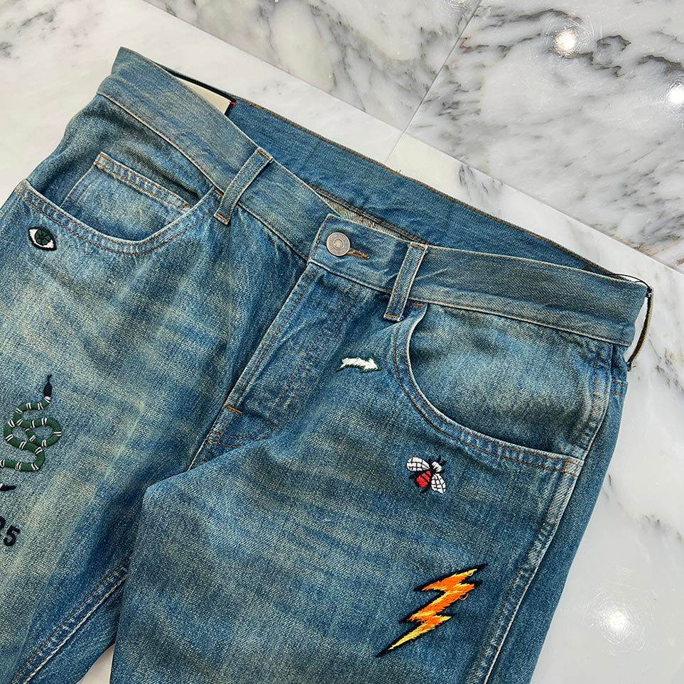 GUCCI Symbols Tapered Denim Pants 408637-XD836 Size 34 グッチ シンボルズ テーパード デニムパンツ サイズ34