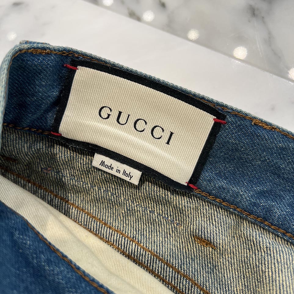 GUCCI Symbols Tapered Denim Pants 408637-XD836 Size 34 グッチ シンボルズ テーパード デニムパンツ サイズ34