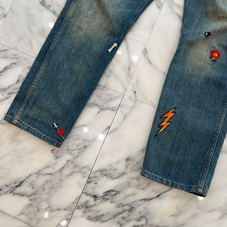 GUCCI Symbols Tapered Denim Pants 408637-XD836 Size 34 グッチ シンボルズ テーパード デニムパンツ サイズ34