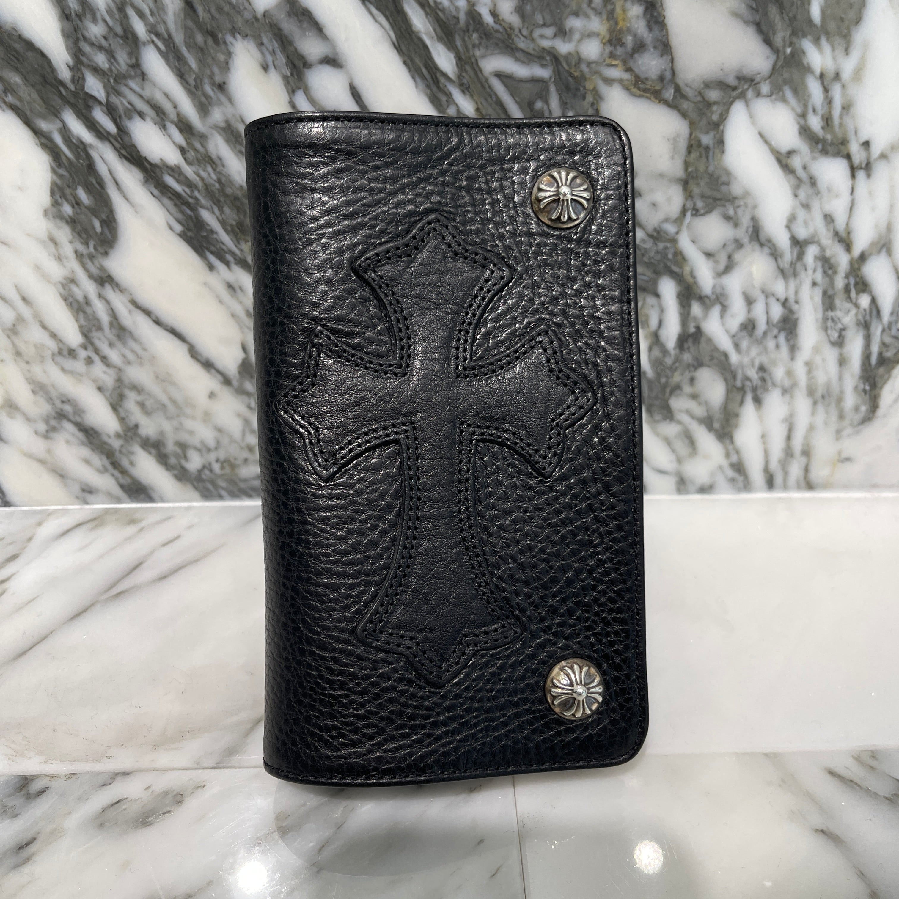 CHROME HEARTS 1 Zip Cross Patch Heavy Leather Wallet クロムハーツ