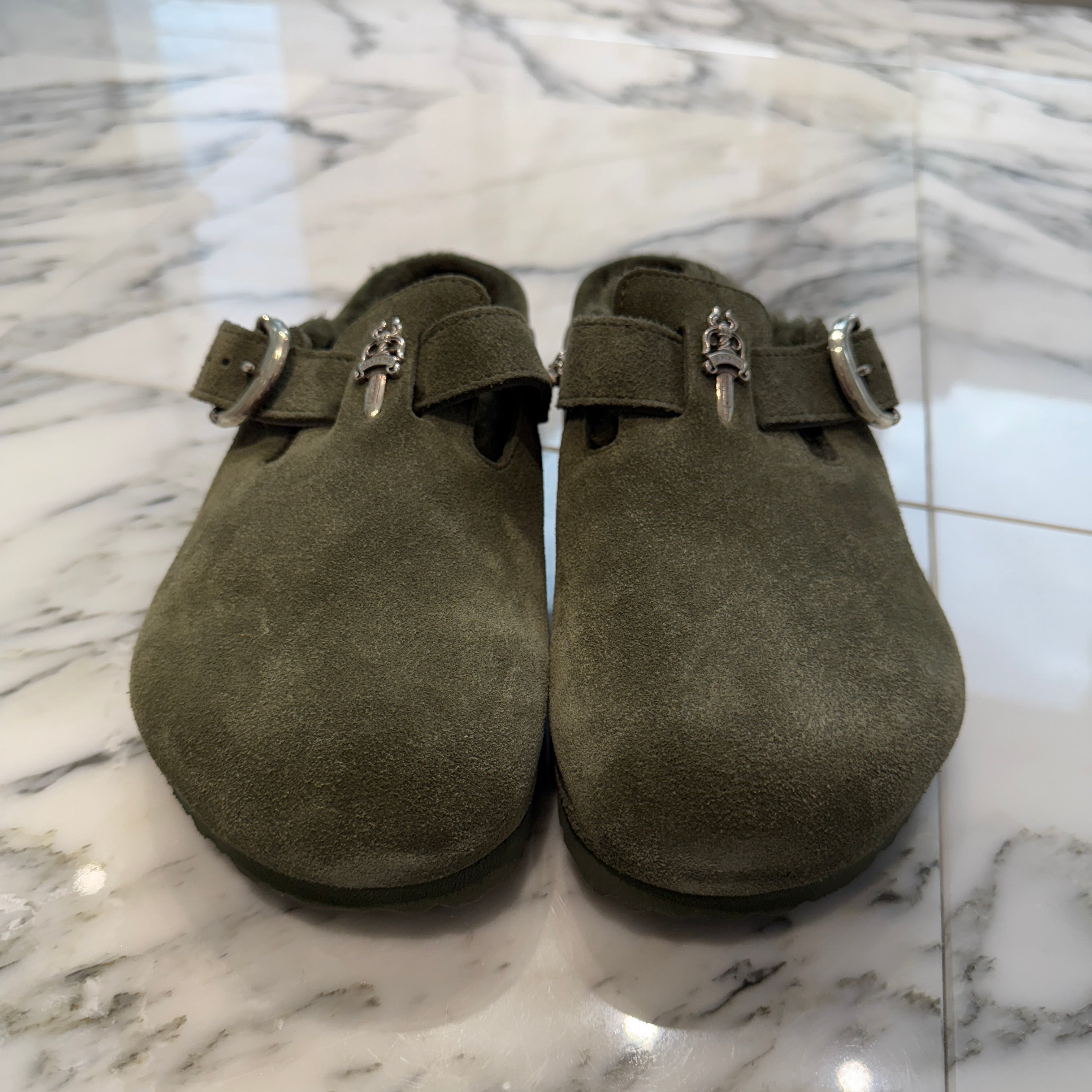 CHROME HEARTS × BIRKENSTOCK Boston Limited Silver Dagger Suede Leather Sandals Size 42(27cm) クロムハーツ × ビルケンストック ボストン限定 シルバーダガー装飾 スエードレザー サンダル サイズ42(27cm)