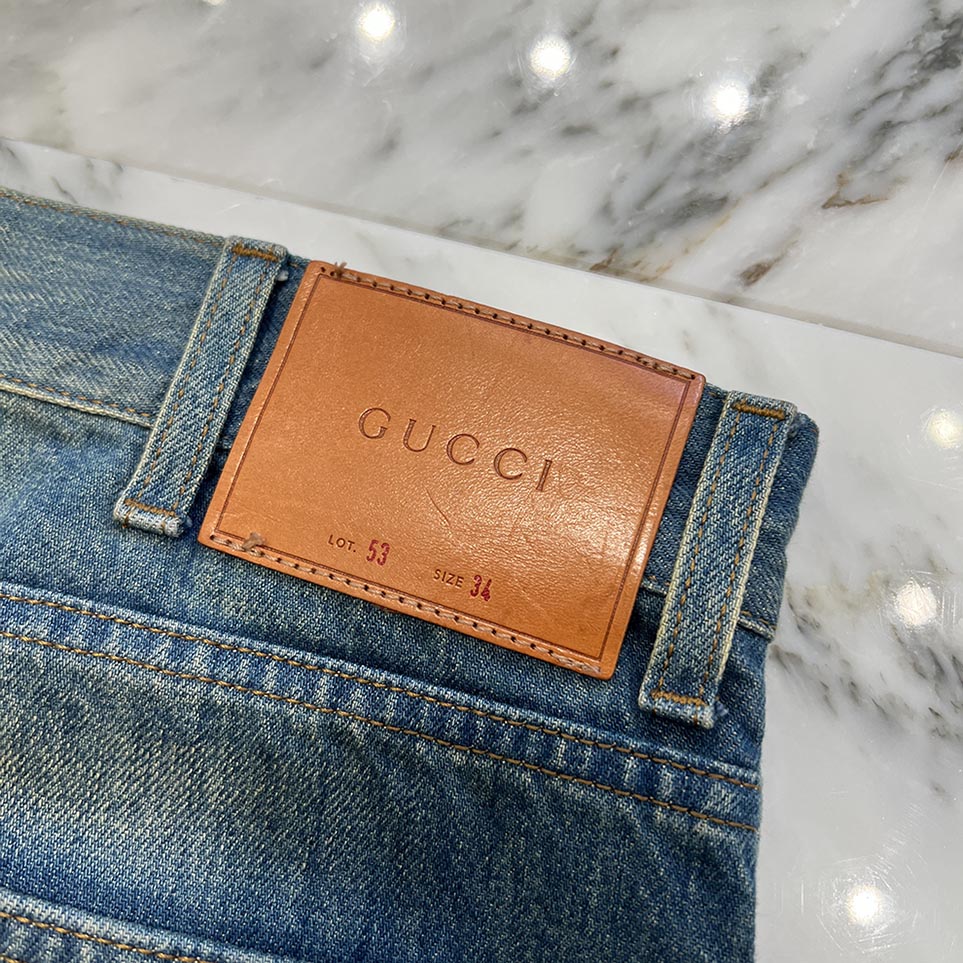 GUCCI Symbols Tapered Denim Pants 408637-XD836 Size 34 グッチ