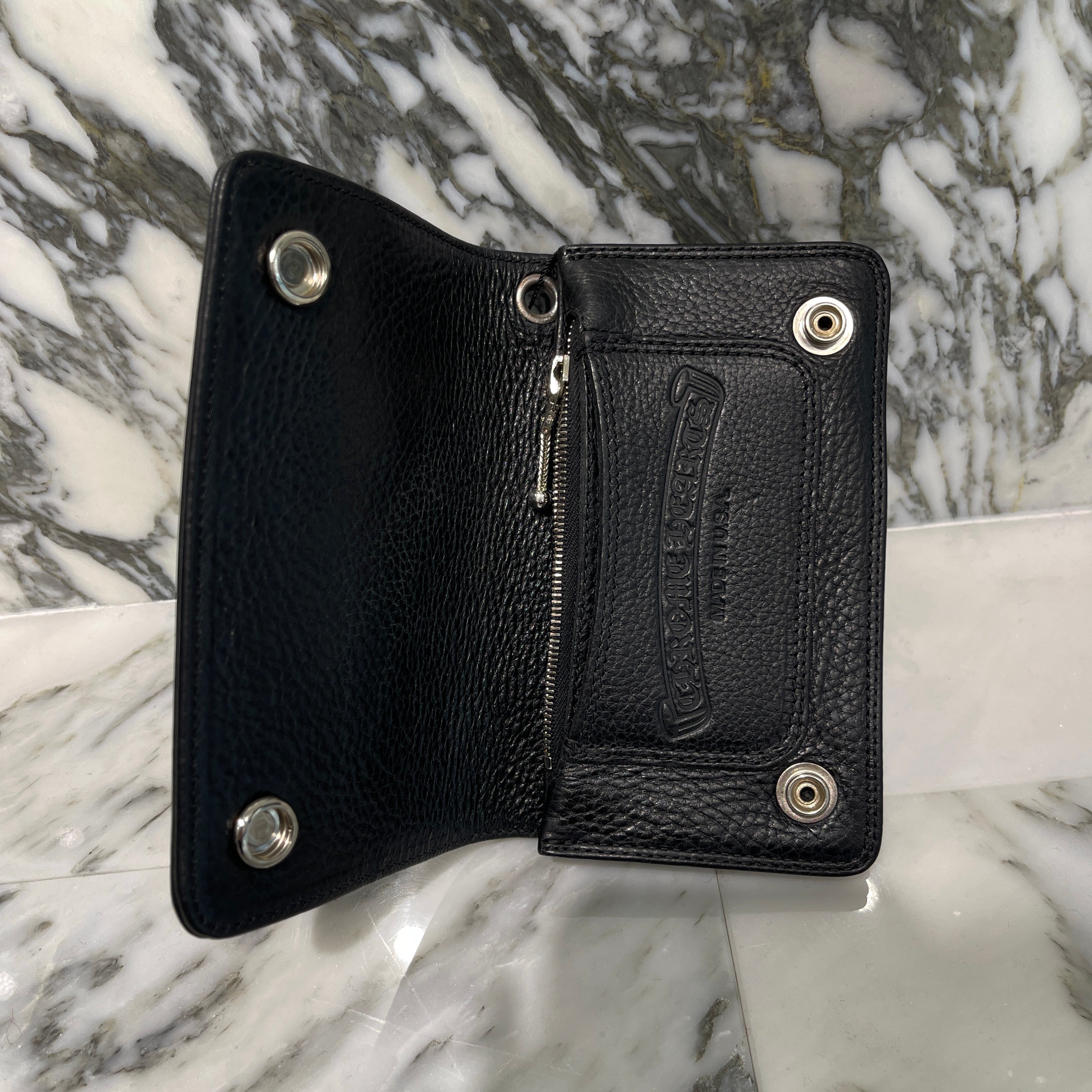 CHROME HEARTS 1 Zip Cross Patch Heavy Leather Wallet クロムハーツ