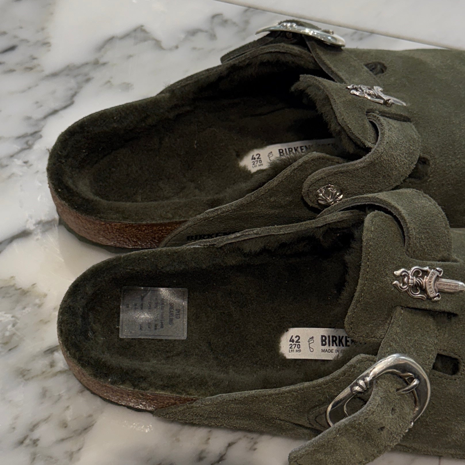 CHROME HEARTS × BIRKENSTOCK Boston Limited Silver Dagger Suede Leather Sandals Size 42(27cm) クロムハーツ × ビルケンストック ボストン限定 シルバーダガー装飾 スエードレザー サンダル サイズ42(27cm)