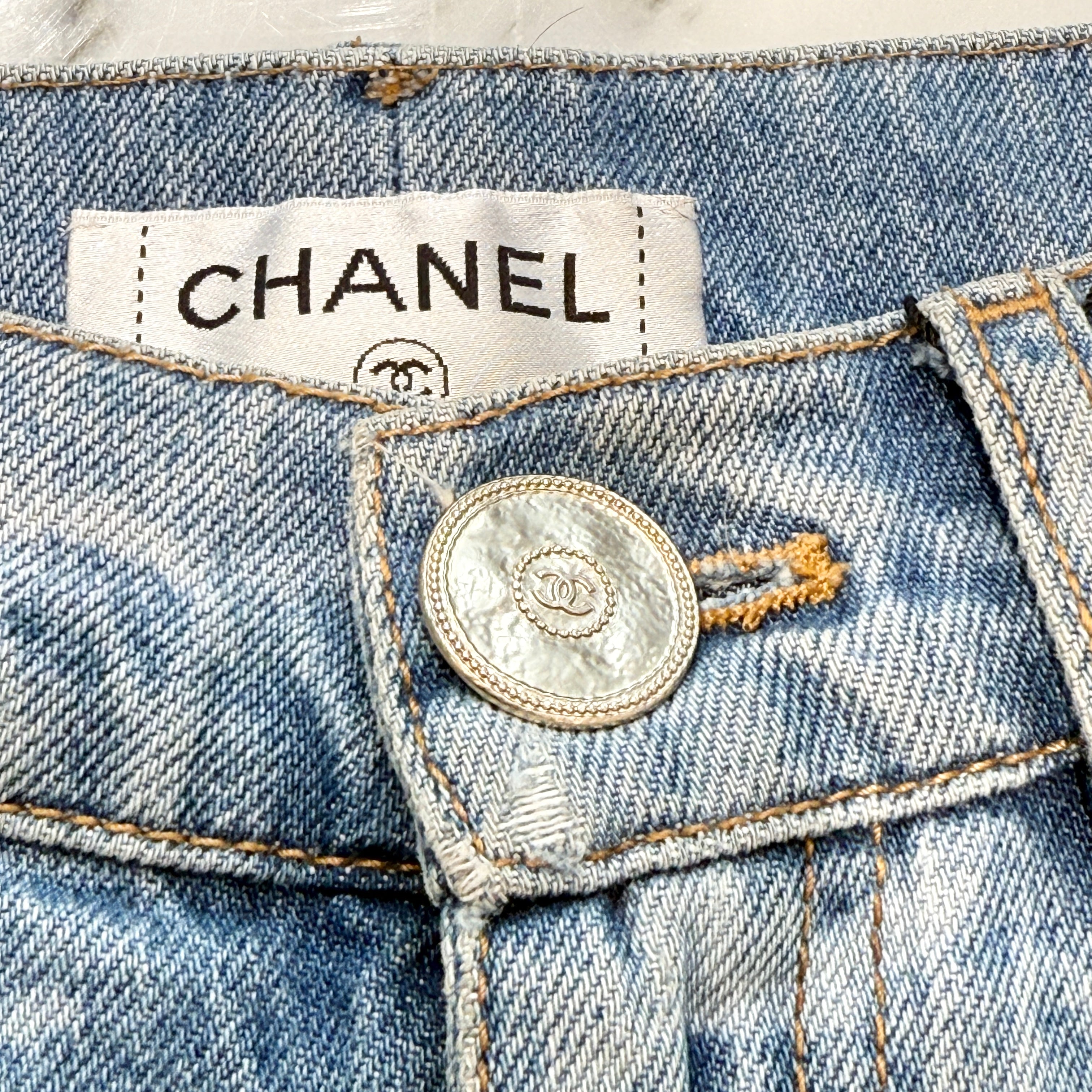 CHANEL 2023AW Coco Mark Print Flare Cut Denim Pants P75555V67154 Size 34 シャネル ココマークプリント フレアカット デニムパンツ サイズ34