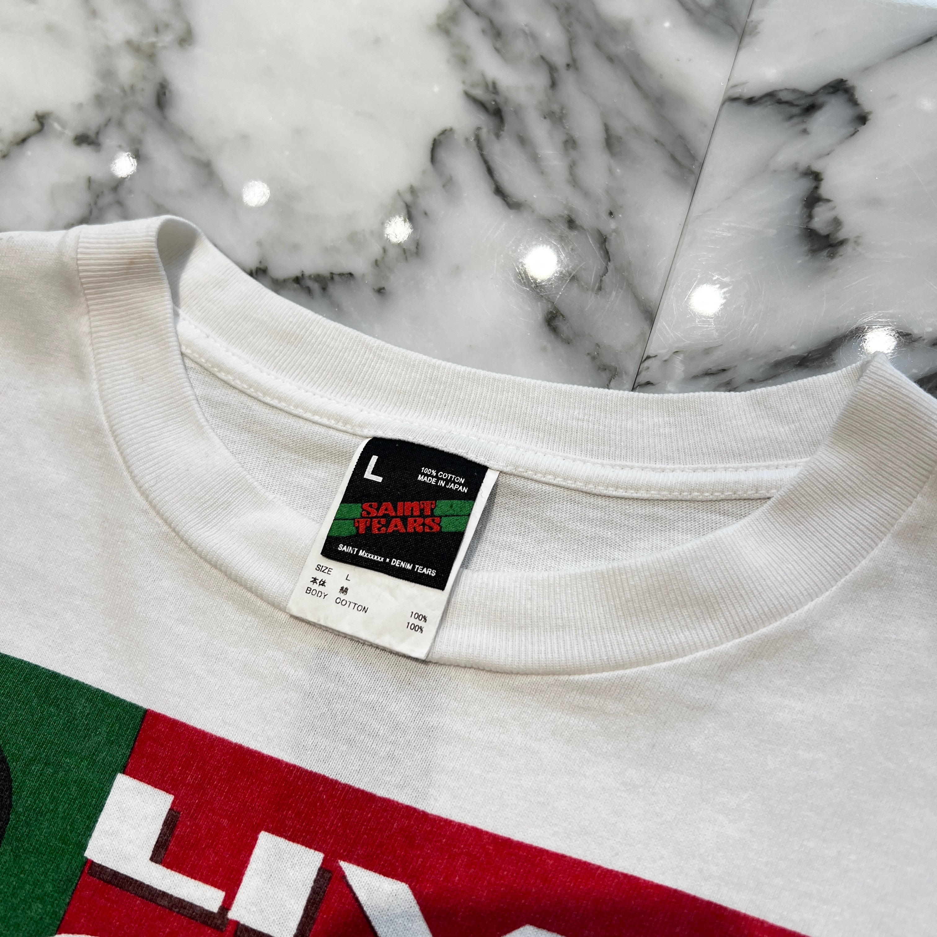 SAINT Mxxxxxx × DENIM TEARS 2024SS "THE LIVES CREW" Graphic Print Tee SM-YS8-0000-C01 Size L セントマイケル×デニムティアーズ "ザ・ライブス・クルー" グラフィックプリント Tシャツ サイズL