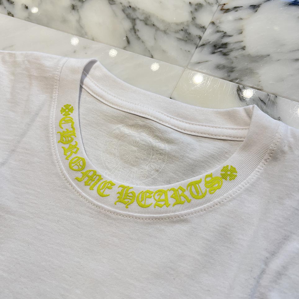 CHROME HEARTS Old English Neck Logo Neon Yellow Long Sleeve Tee